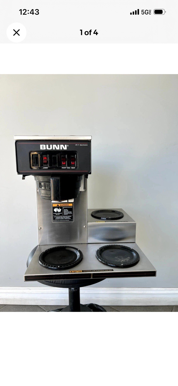 BUNN VP-17 Series Commercial Pourover Decanter Coffee Brewer, 3 Warmers