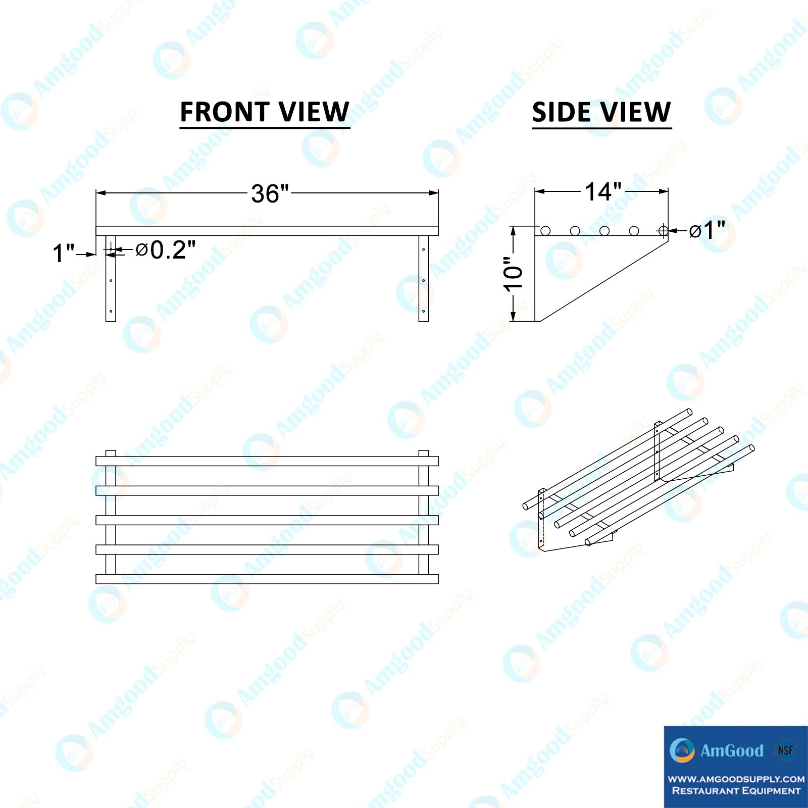 AmGood 14 in. x 36 in. Stainless Steel Tubular Wall Shelf