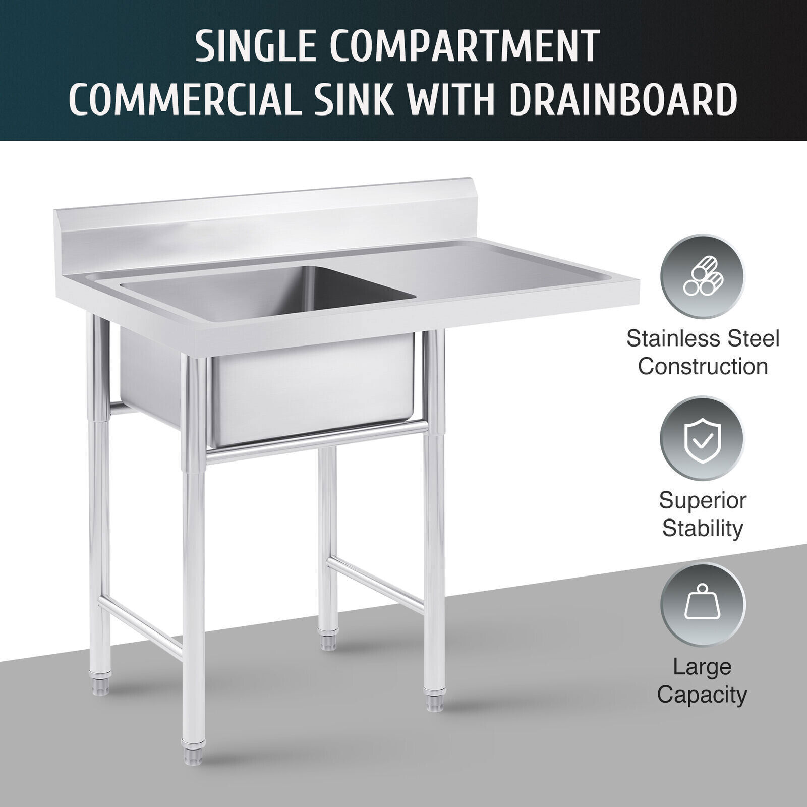 Commercial Restaurant Kitchen Sink with Faucet Free Standing Single Bowl Sink