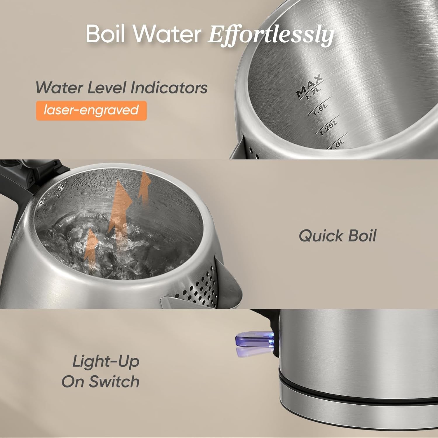 Electric Kettle, Plastic-Interior, Easy to Clean, Automatic Shut Off & Boil-Dry