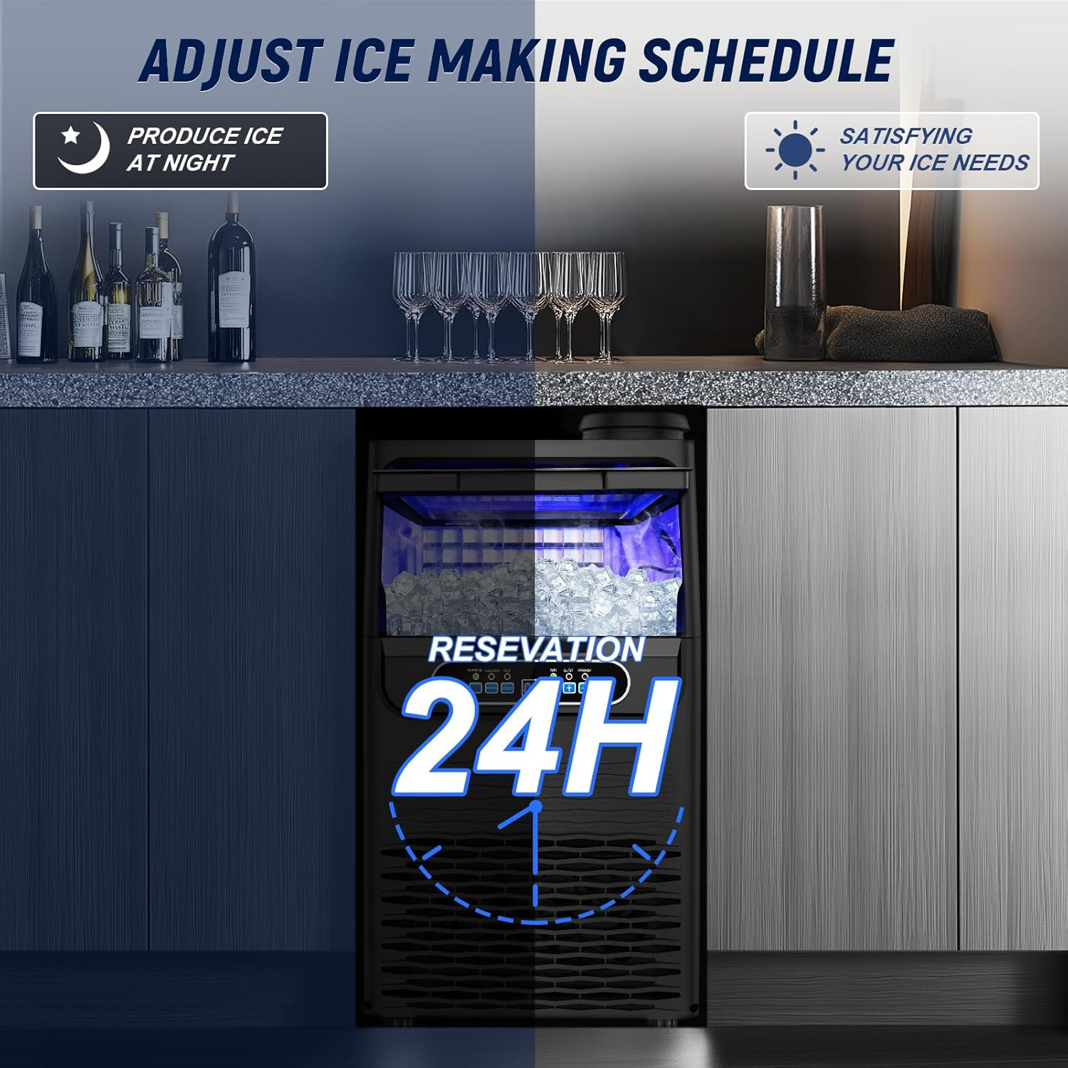 Black 100LBS/24H Ice Maker with 20LBS Bin for Home & Outdoor Bars