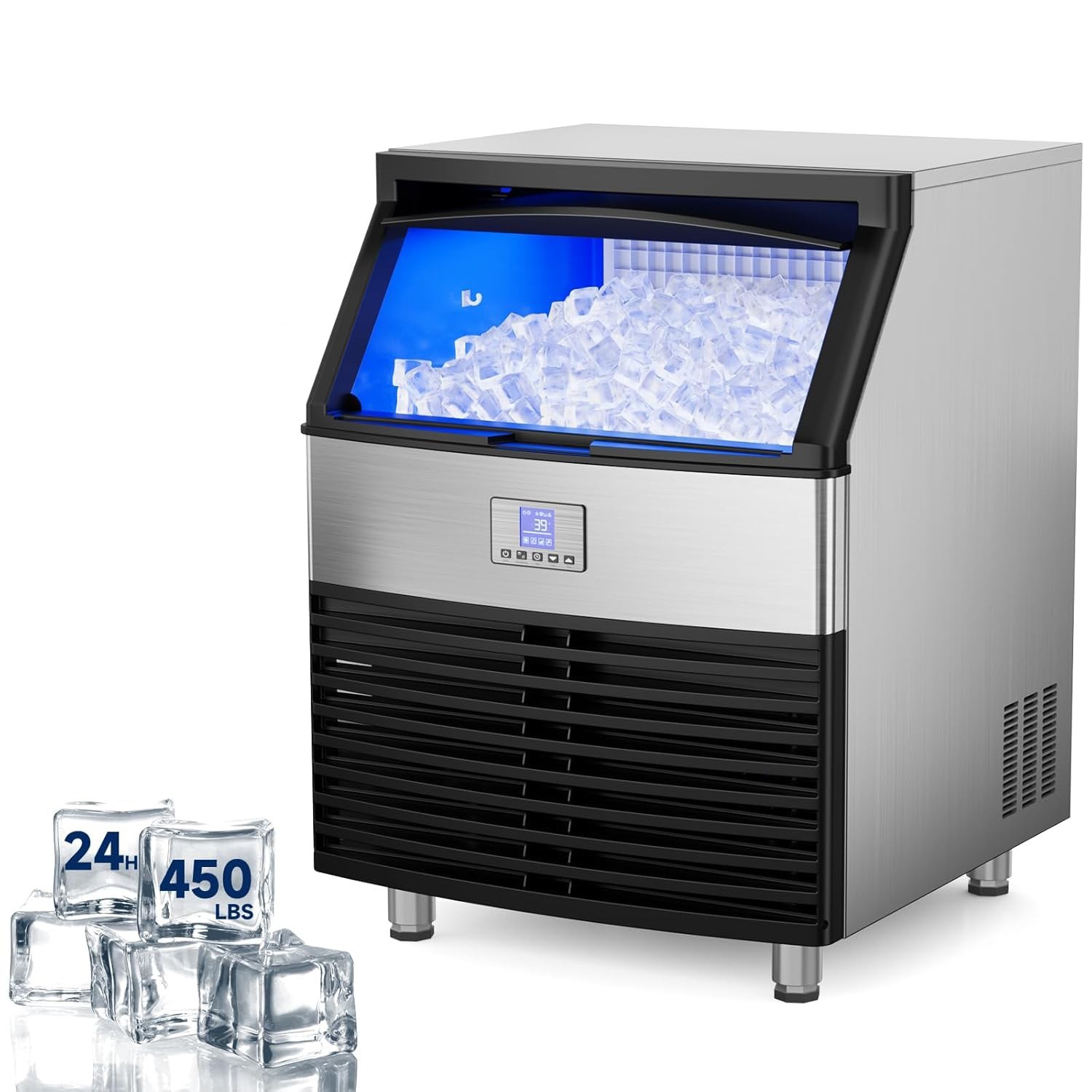 450LBS Commercial Ice Maker Freestanding Stainless Steel Bar Ice Cube Machine