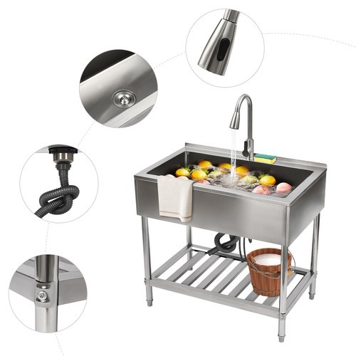 Commercial Stainless Steel Sink Laundry Kitchen Sink Utility Sink w/Drain-pipe