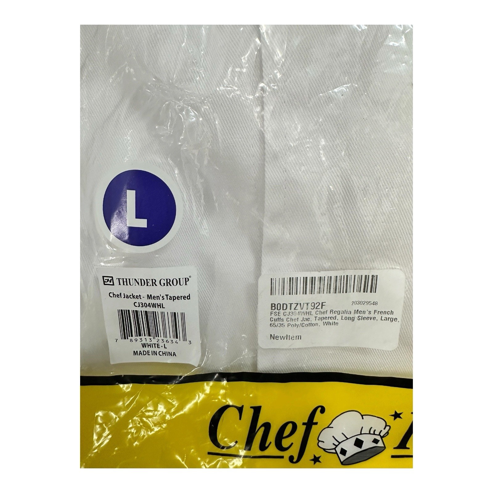 Thunder Group Chef Regalia Tapered White Long Sleeve Chef Jacket Large NEW