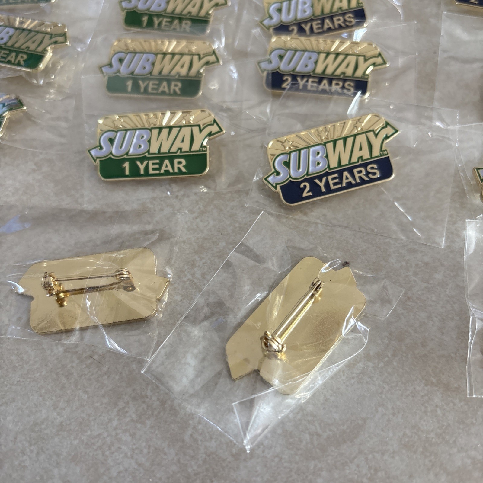 Lot 20 Subway Sandwich Restaurant Employee Service Award Pin 1 Year 2 Year NEW