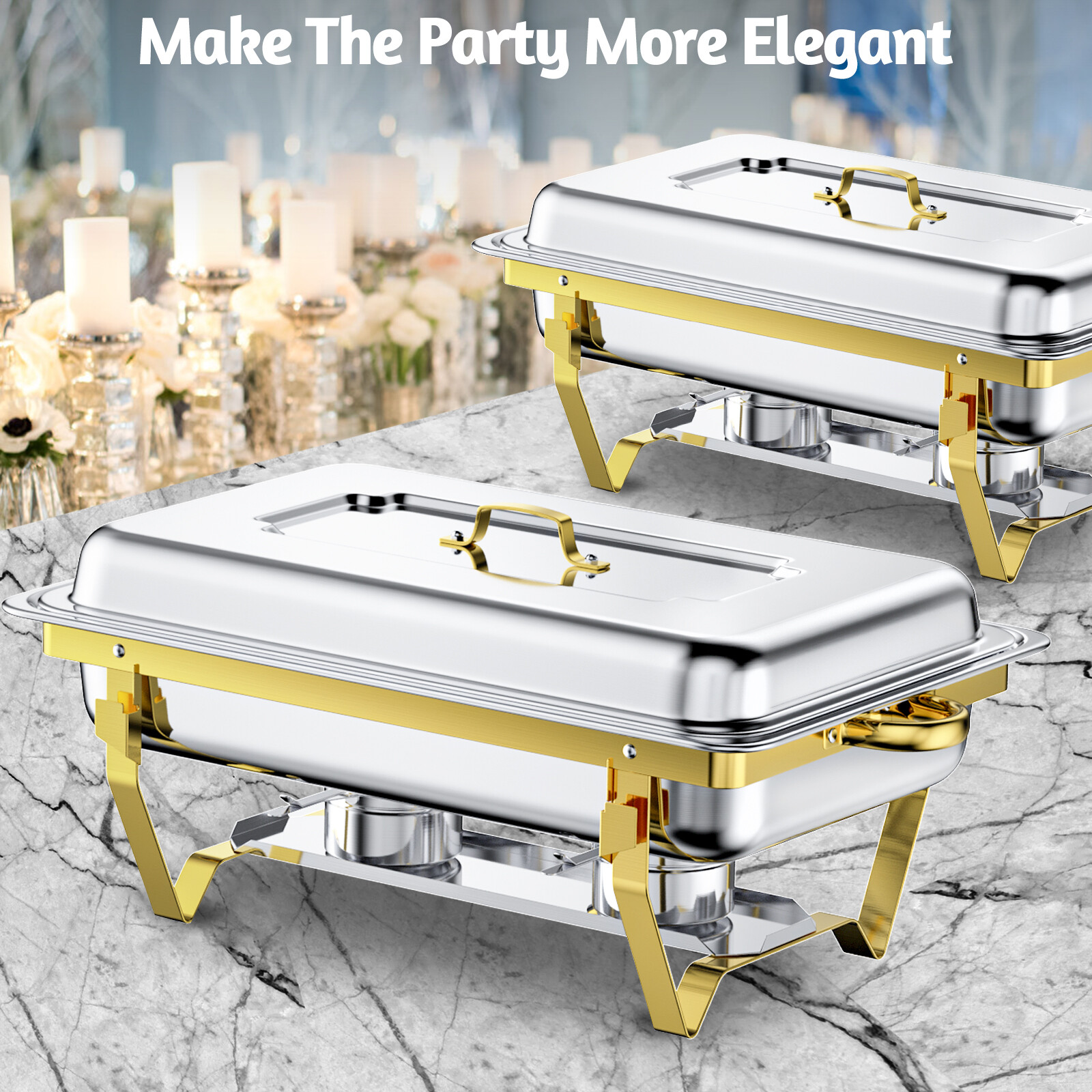 Gold 8 Pack 9Qt Chafing Dish Buffet Set Stainless Steel Chafer for Catering
