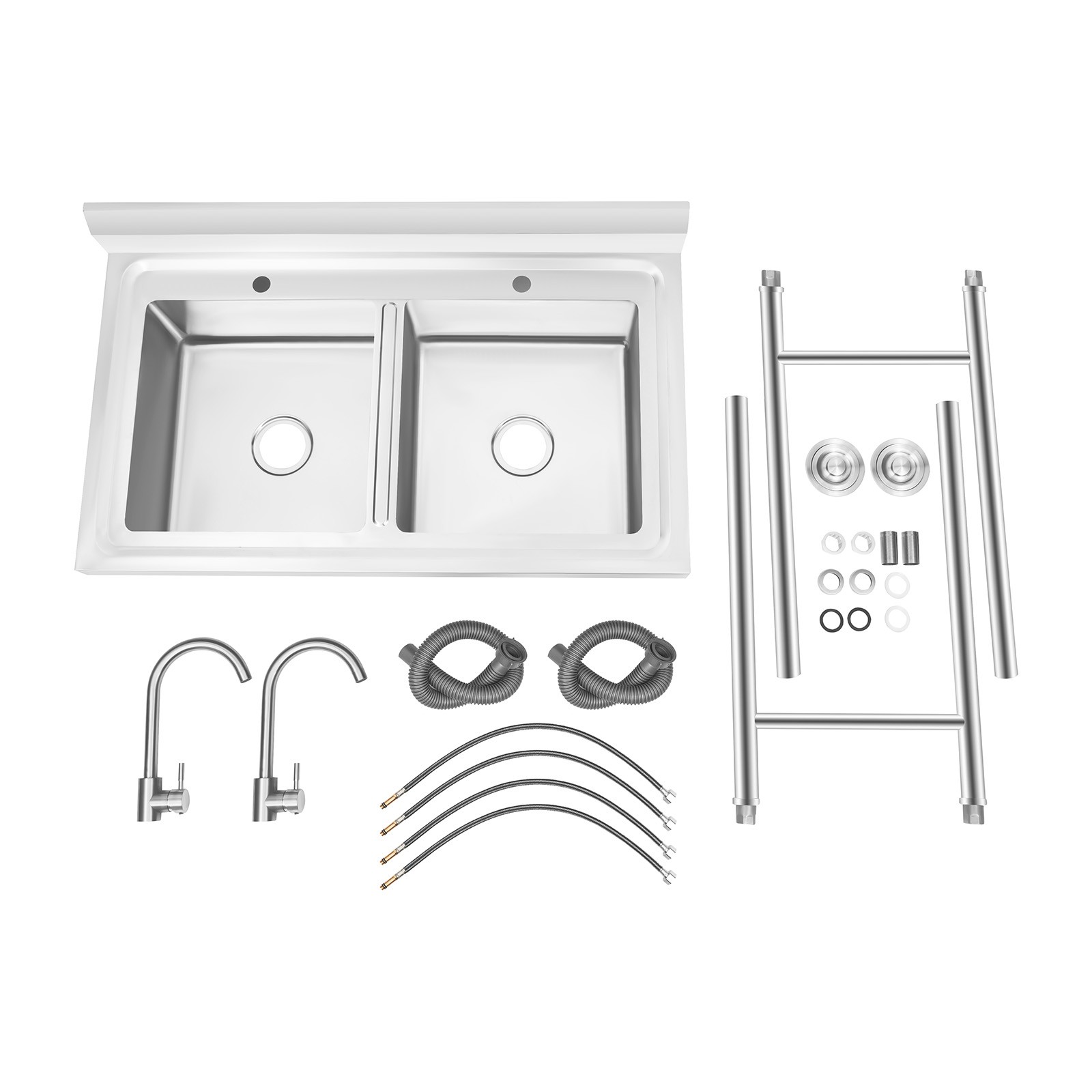 Stainless Steel Sink 2 Compartment Commercial Kitchen Sink w/Faucet Utility Sink