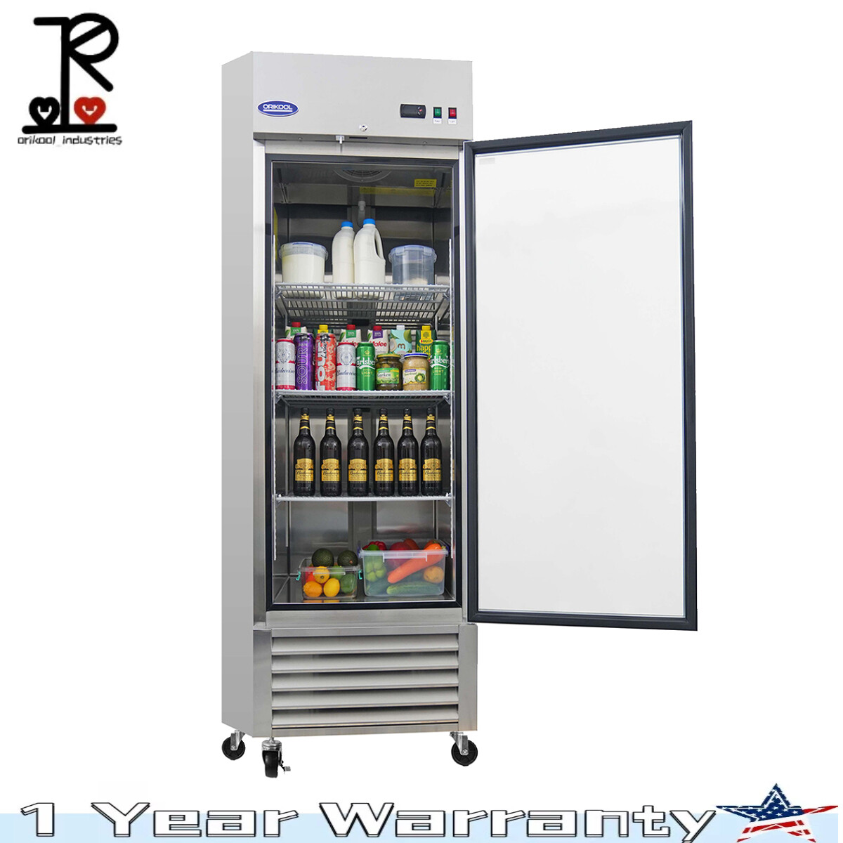 27″ Commercial Display Refrigerator 23 Cu.ft Stainless Steel with LED Lighting