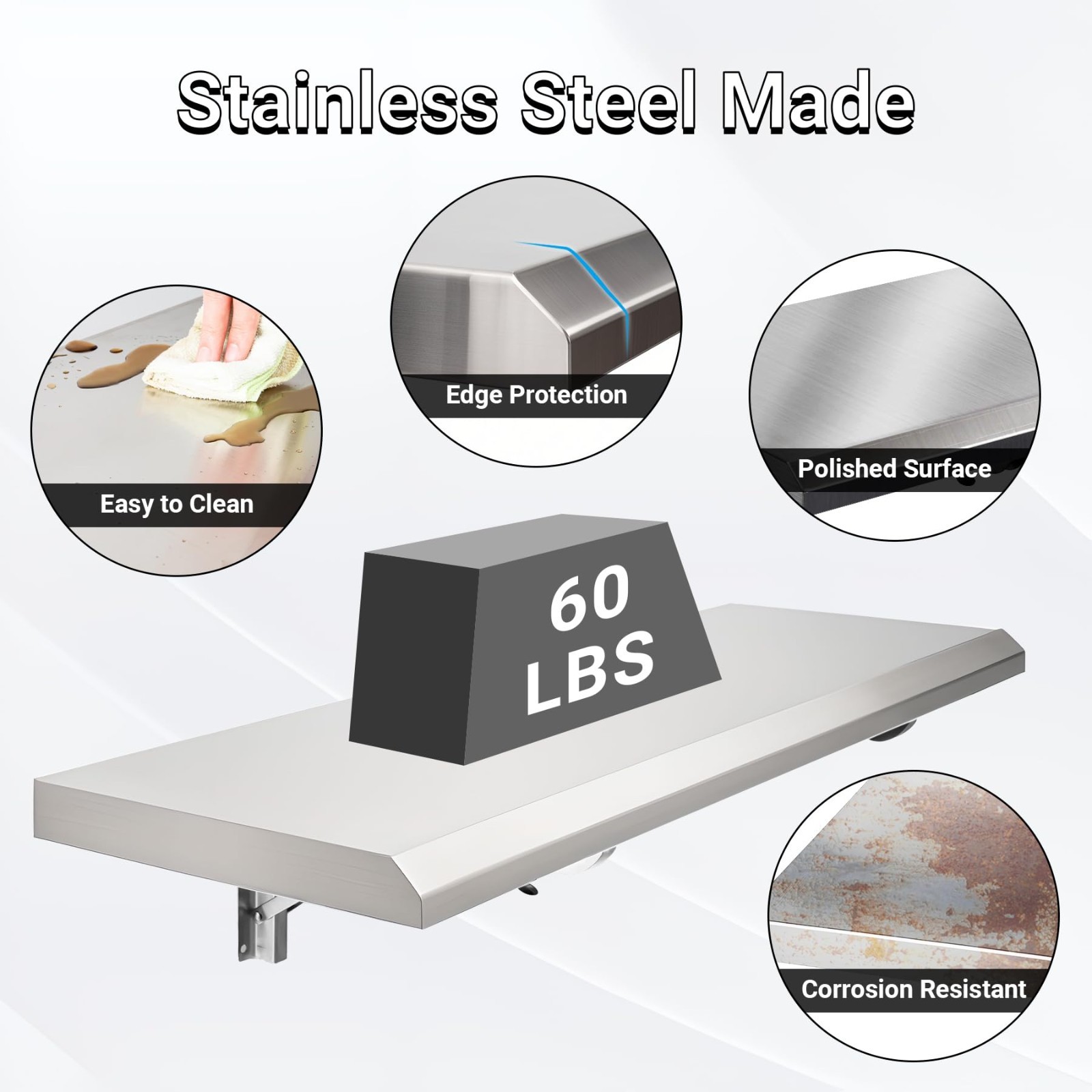 Folding Stainless Steel Concession Shelf 24″x12″ – Drop Down Serving Food Table