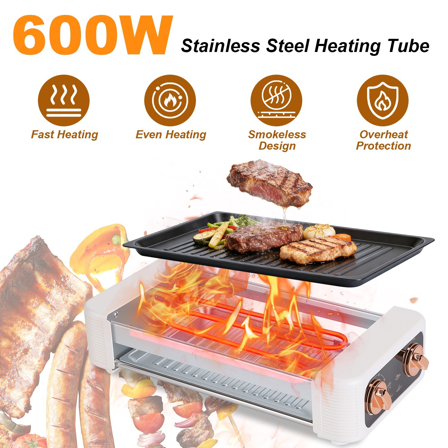 3IN1 Hot Dog Roller Machine with Grill & Griddle Cooker 600W 9 Hot Dog 6 Roller