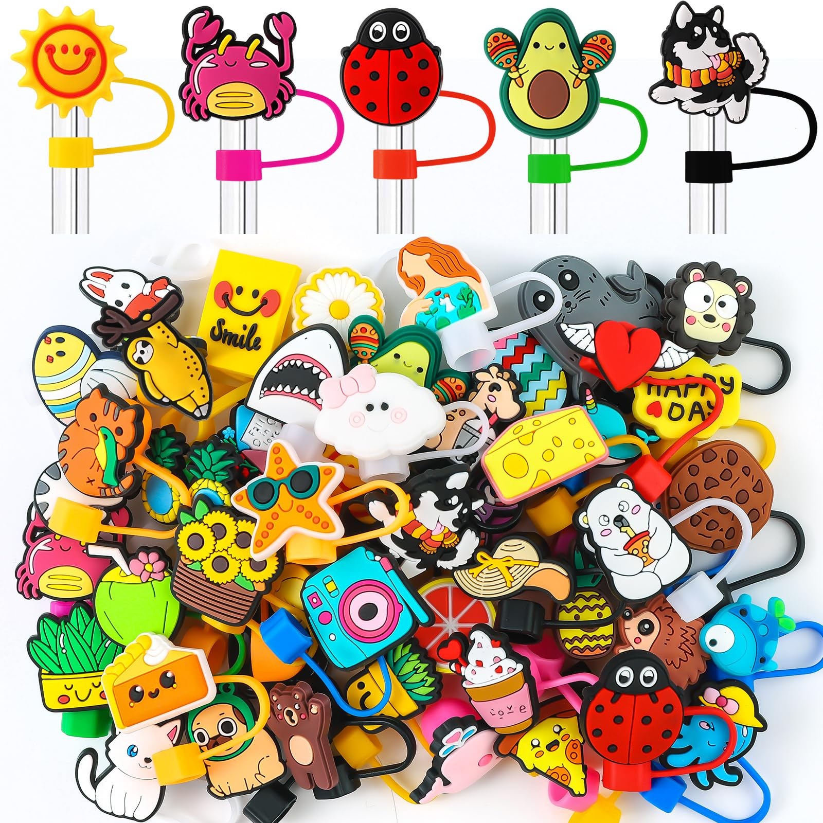 50Pcs Different Straw 10mm, Pink, Blue, Black, Green, Orange, Yellow, White