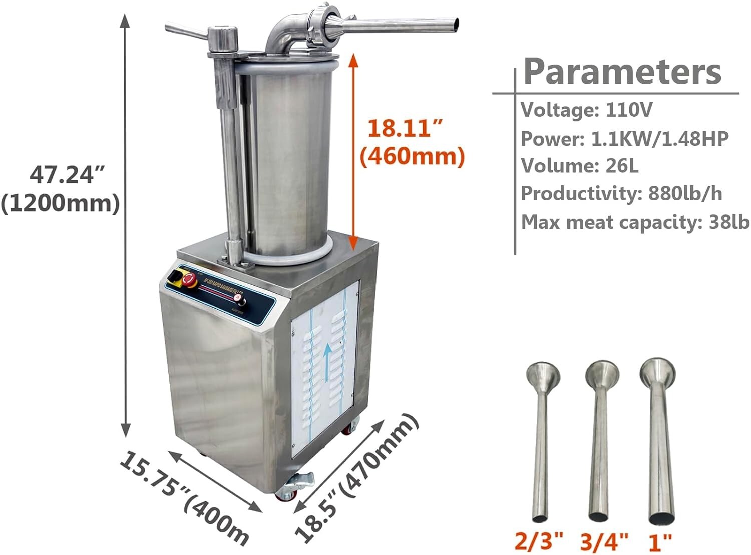 110V SF-26L Capacity Commercial Hydraulic Sausage Stuffer Vertical Sausage Maker