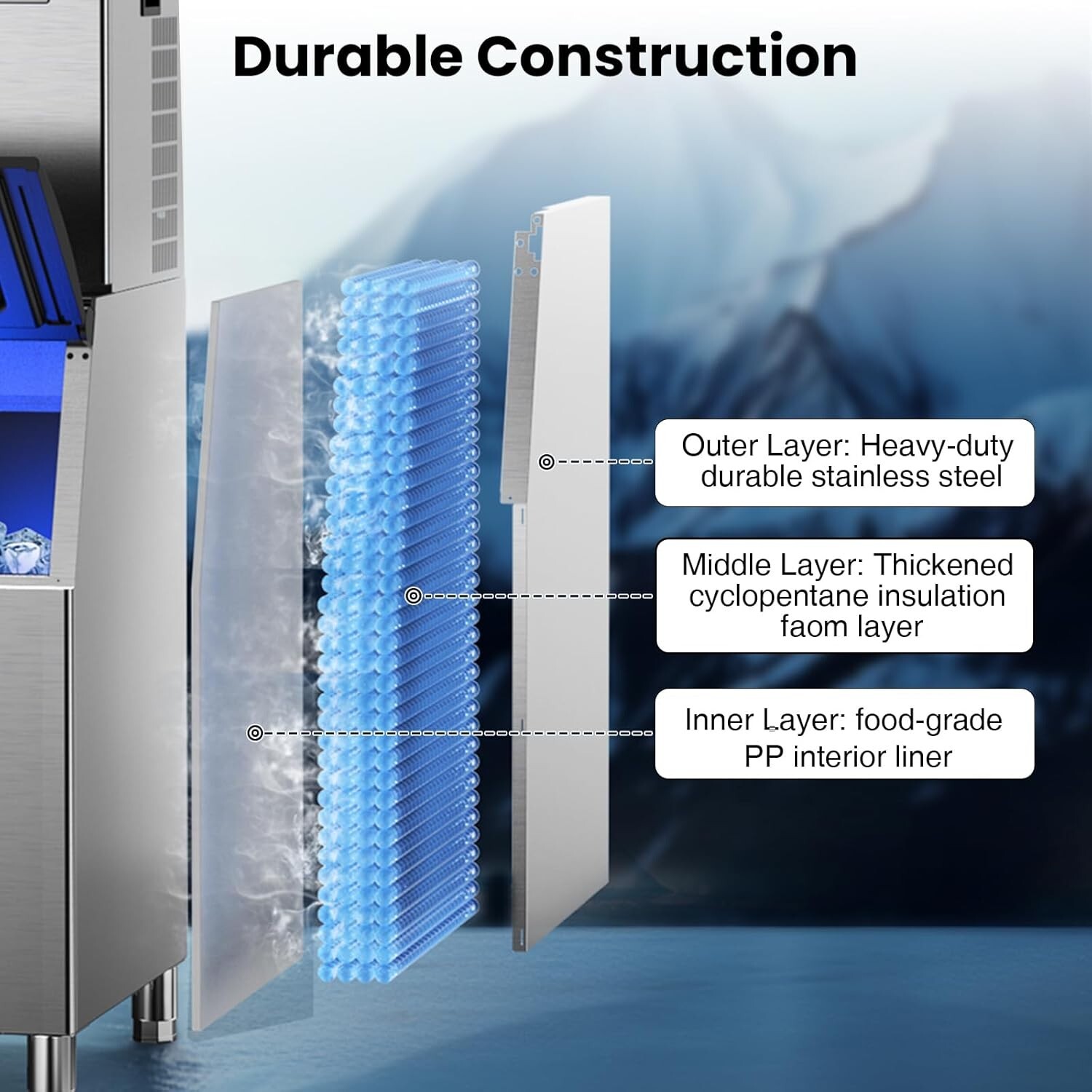 Commercial Ice Maker Machine 500lbs/24H Production, 360lbs Storage,210 Ice Cubes