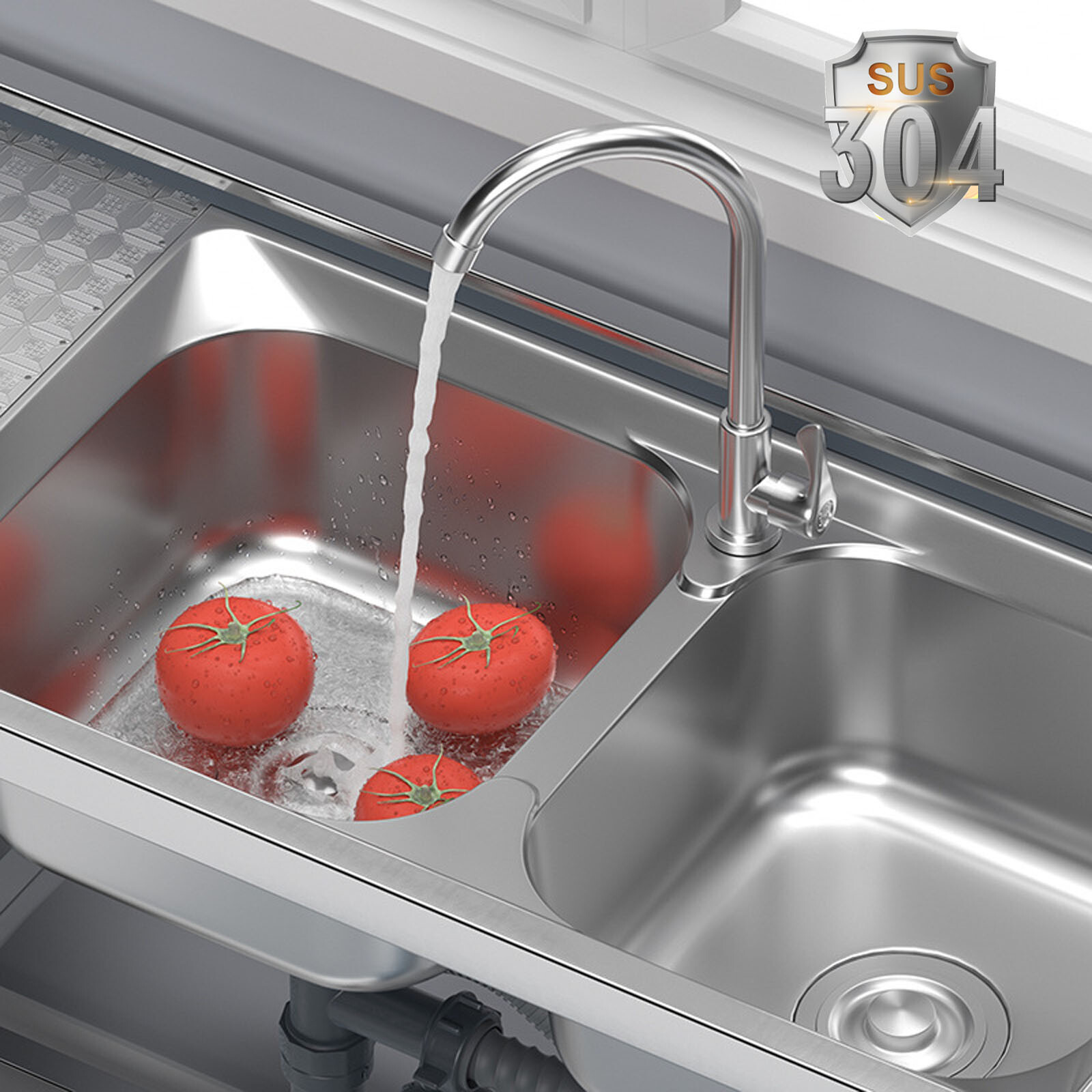 1/2/3 Compartment Kitchen Sink Prep Table Stainless Steel with Faucet Commercial