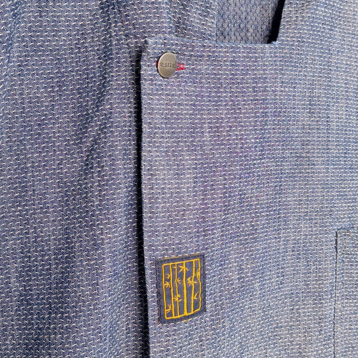 TILIT NYC Sashiko Stitch Blue Chef’s Coat Size 2XL Breathable Hidden Snap Front