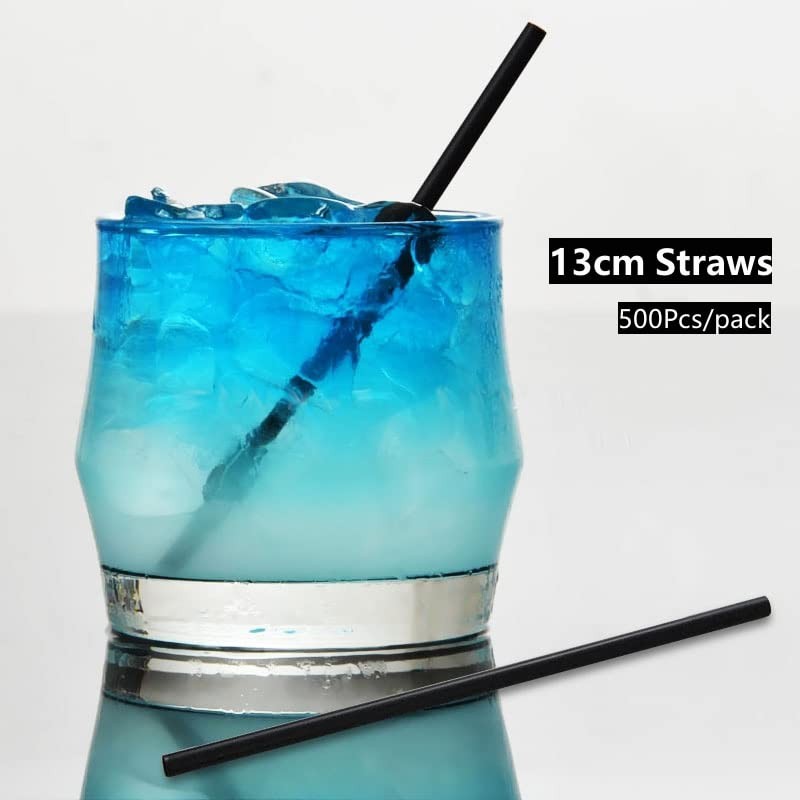 Summerdate 500Pcs Black Disposable Straws5.12 Straight Flat Straw0.16 Diameter