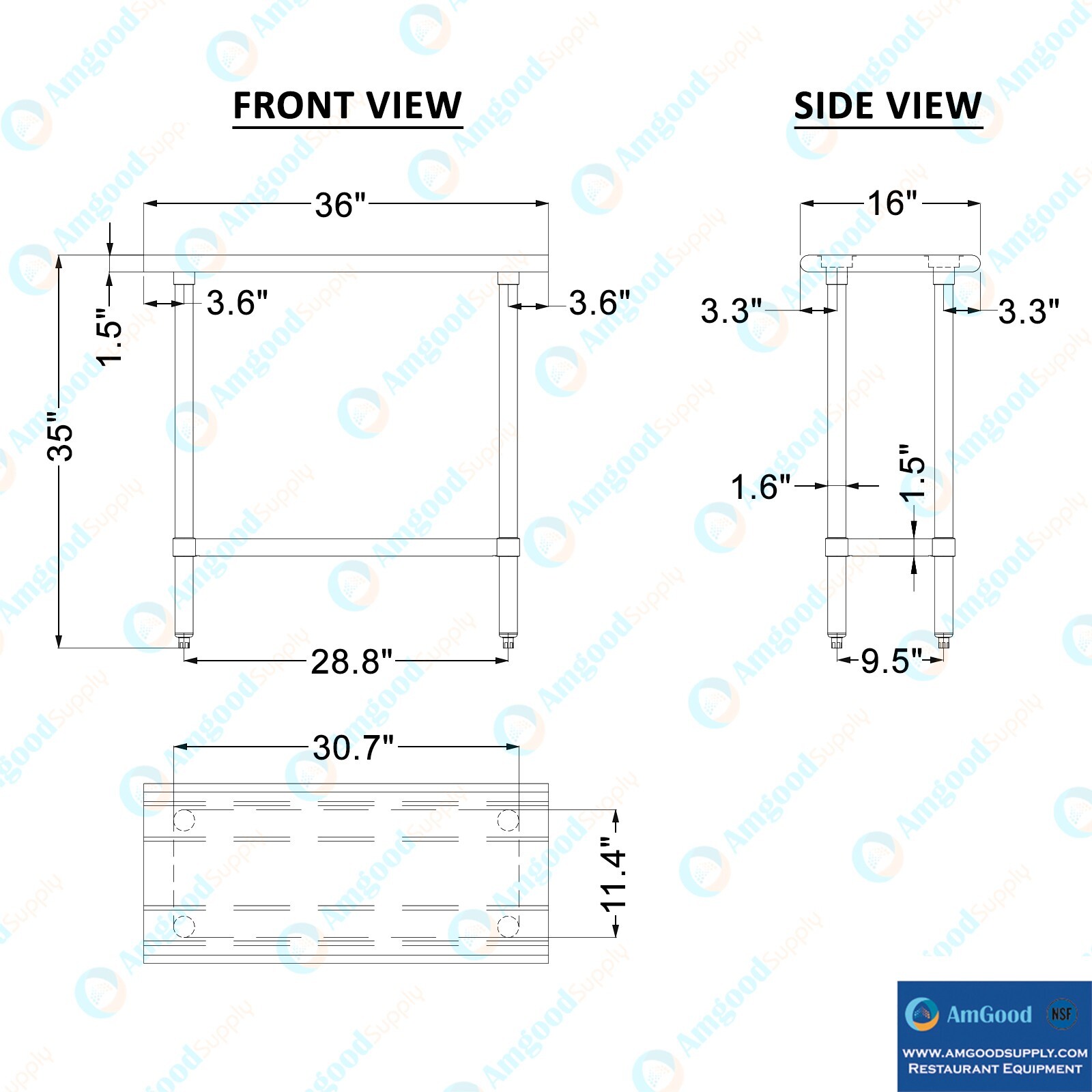 16 in. x 36 in. Stainless Steel Table