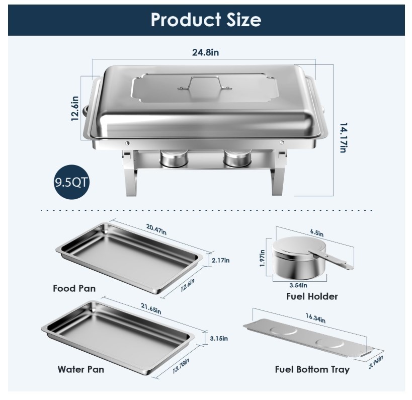 Chafing Dishes Buffet Set 4 Pack 9.5 QT Stainless Steel Chafer for Catering