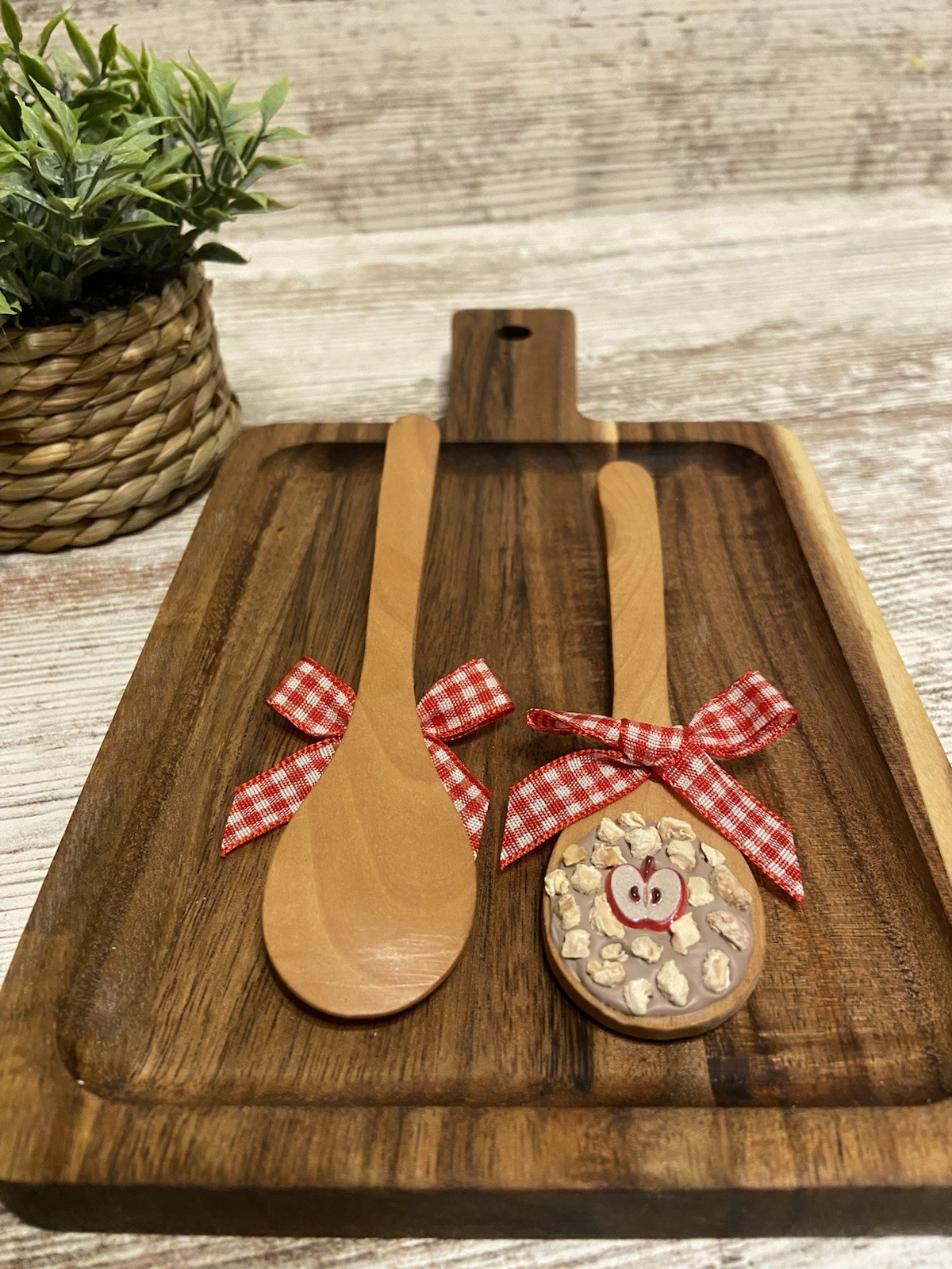Caramel Apple Wooden Spoons Tiered Tray Decor Farmhouse Decor COFFEE BAR 2 PC