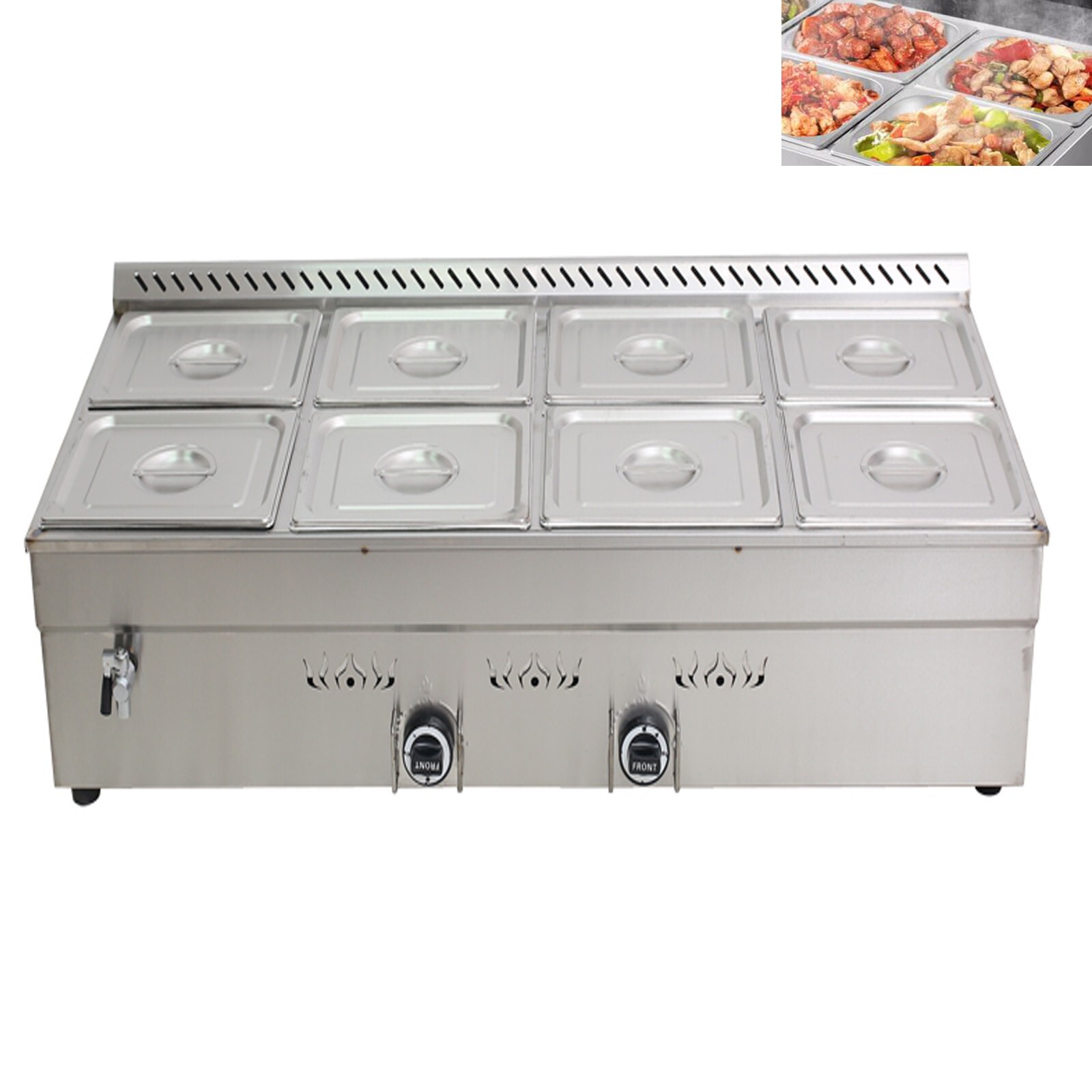 8-Pan LP GAS Food Warmer Propane Steam Table Steam Heater w/Regulator Valve