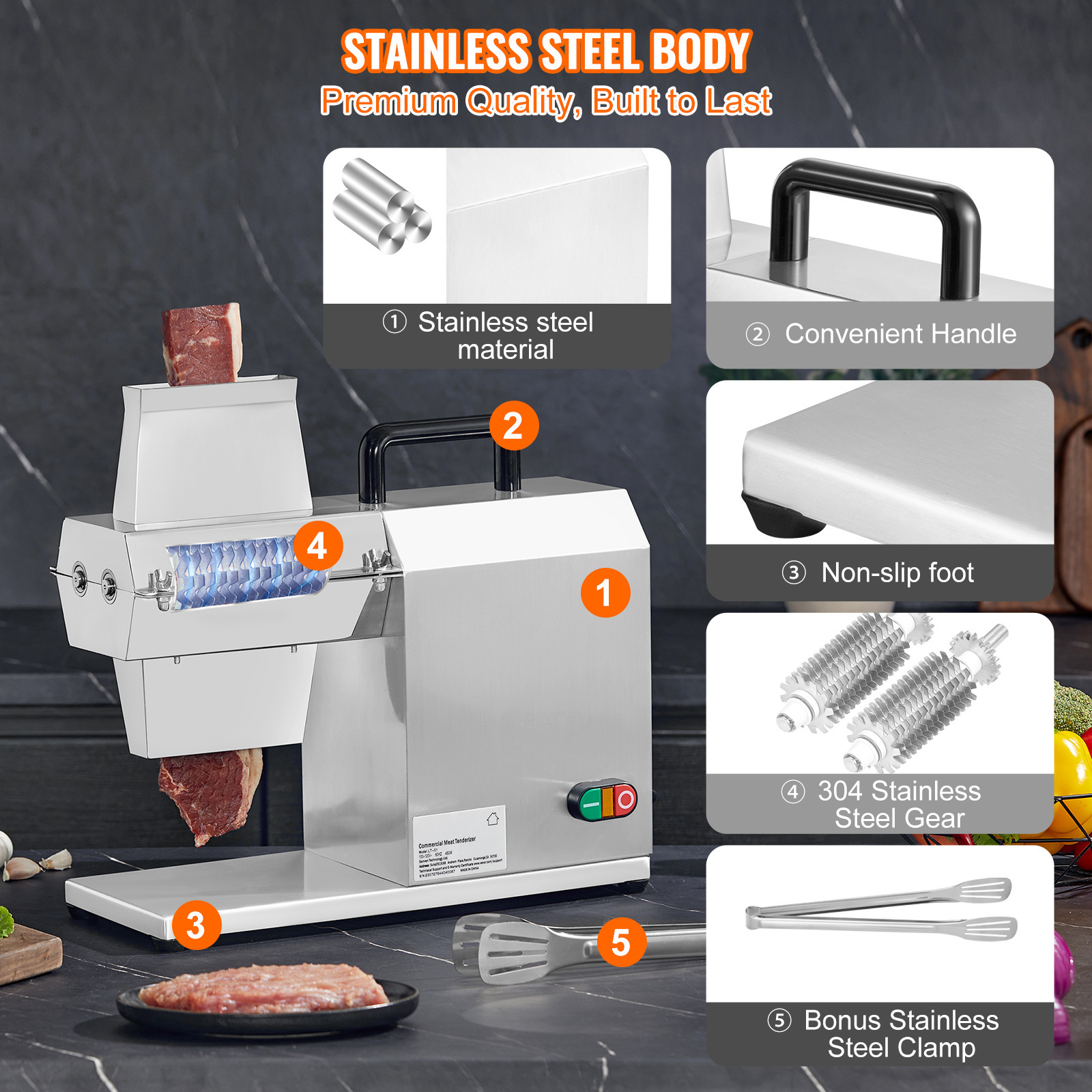 VEVOR 450W Commercial Electric Meat Beef Tenderizer Stainless Steel Kitchen Tool