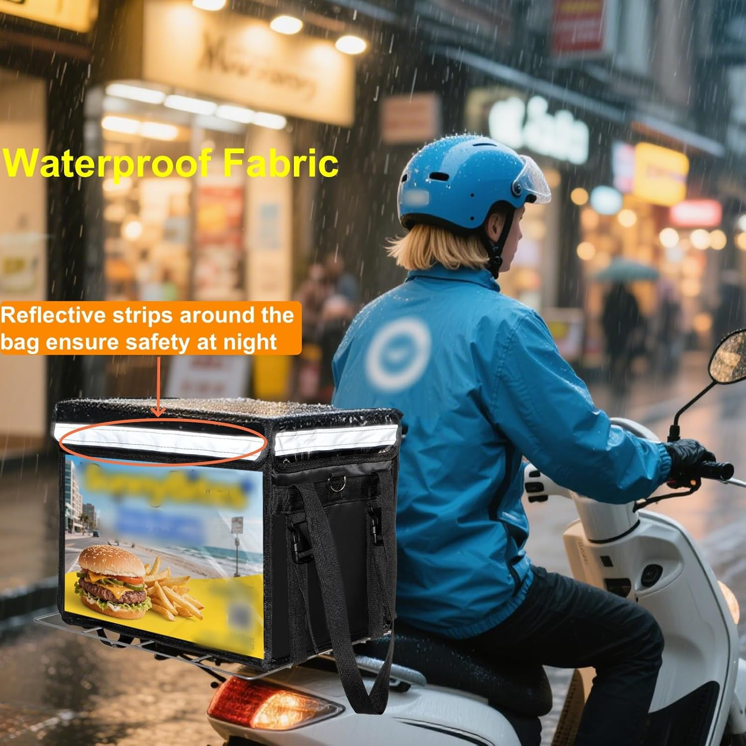 Insulated Food Delivery Bag for Bike, Pizza Delivery Bag with Divider and Rear R