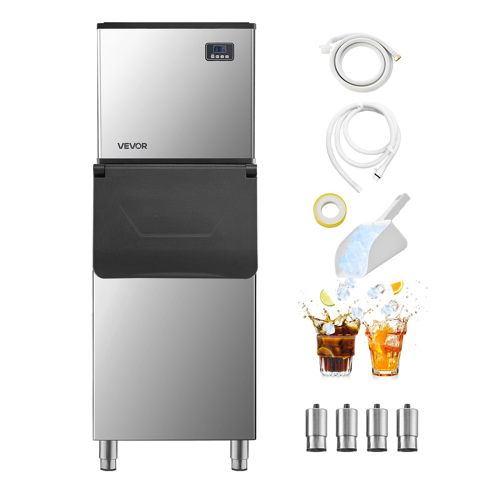 VEVOR Commercial Ice Maker 360LBS/24H with 300LBS Storage Bin Auto Self-Cleaning
