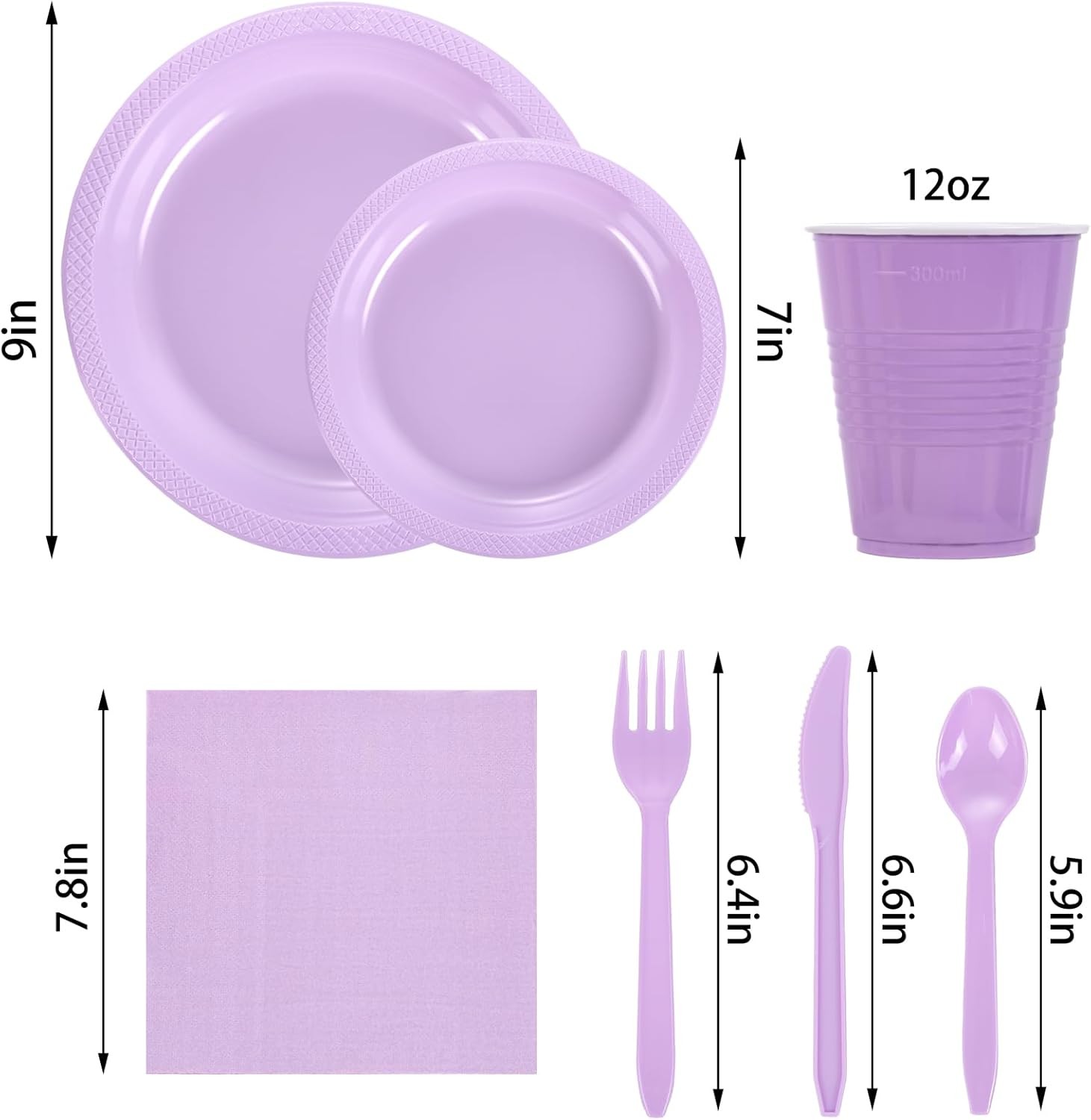 210Pcs Lavender Plates,Light Purple Plastic Dinnerware Set,Party Supplies