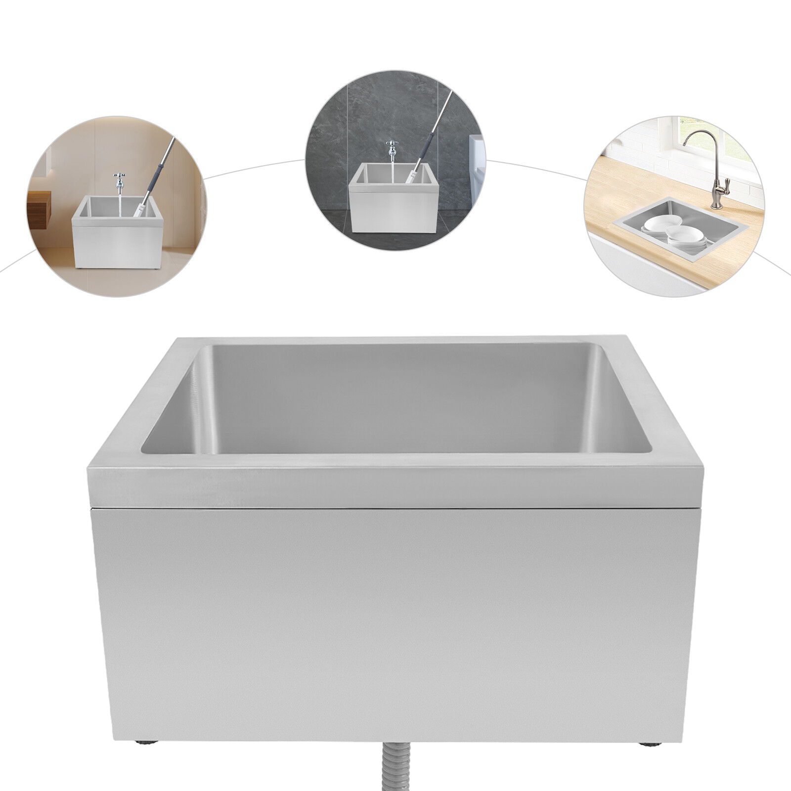 Stainless Steel Floor Kitchen Mop Sink 19″ x 22″ x 12″ 8″ Deep Basin Rectangular