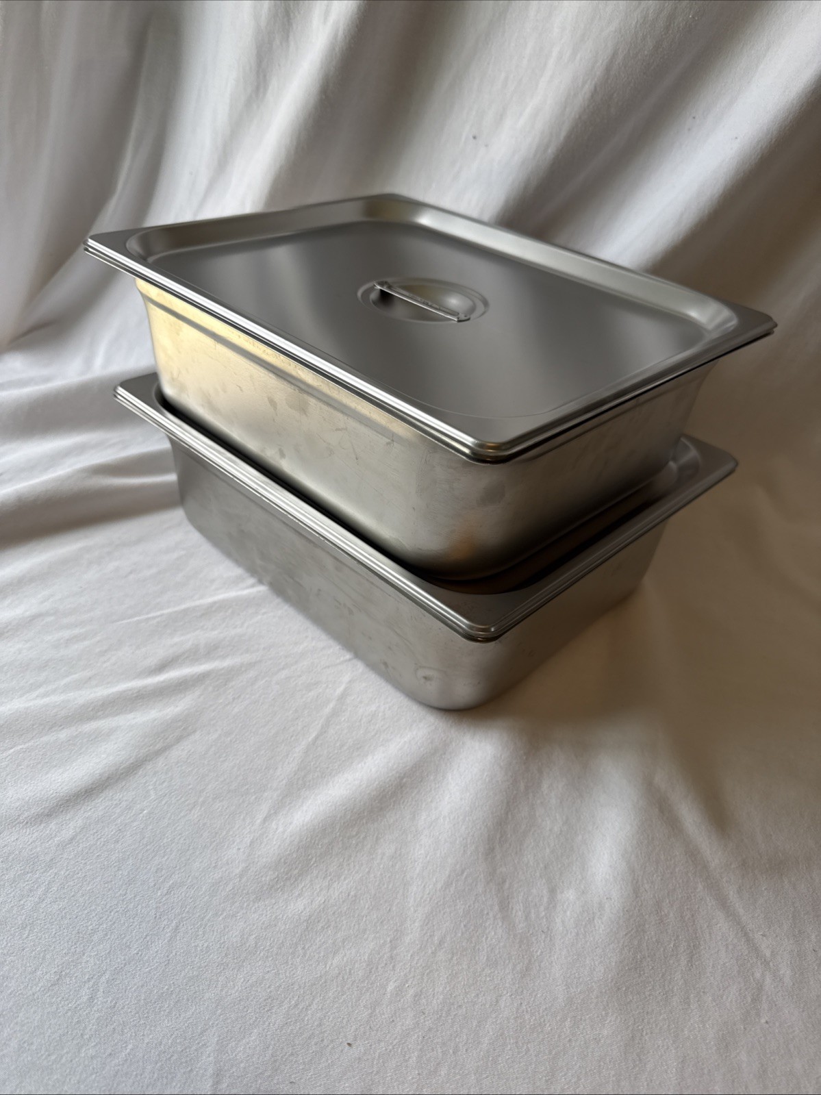 12”x10”x4” Winco Stainless Steel Restaurant Pans With Lids Food Prep *LOT OF 2*