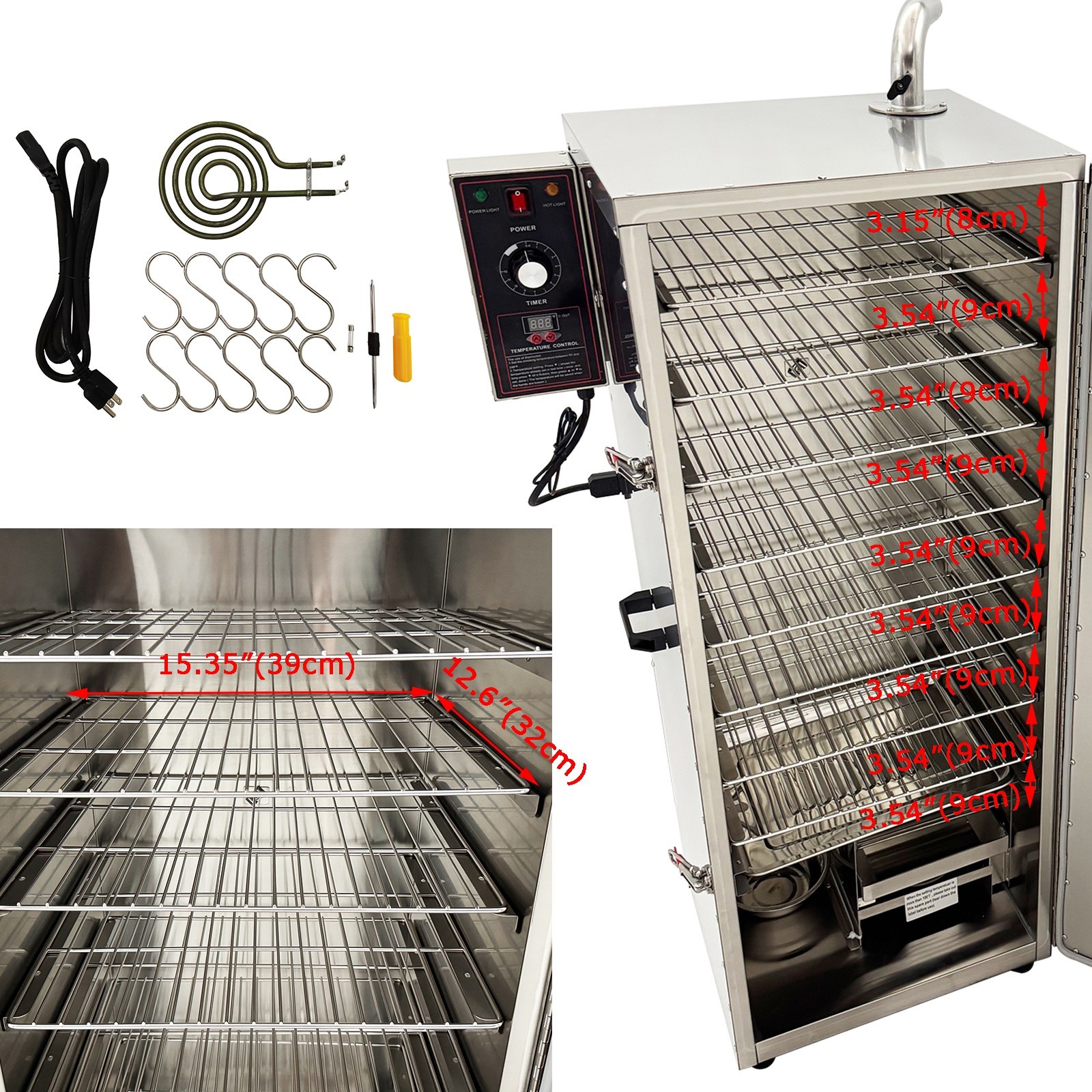 110V 1KW 9-Rack Commercial Electric Smoker Digital BBQ 30-120℃ Oven