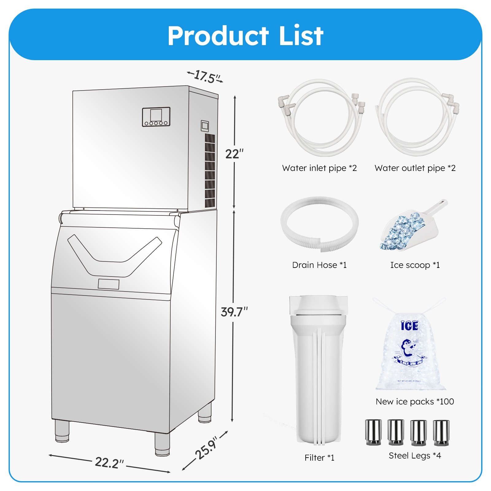 Commercial Ice Maker Machine 550lbs/24h,Large Capacity 400lbs with Self Cleaning