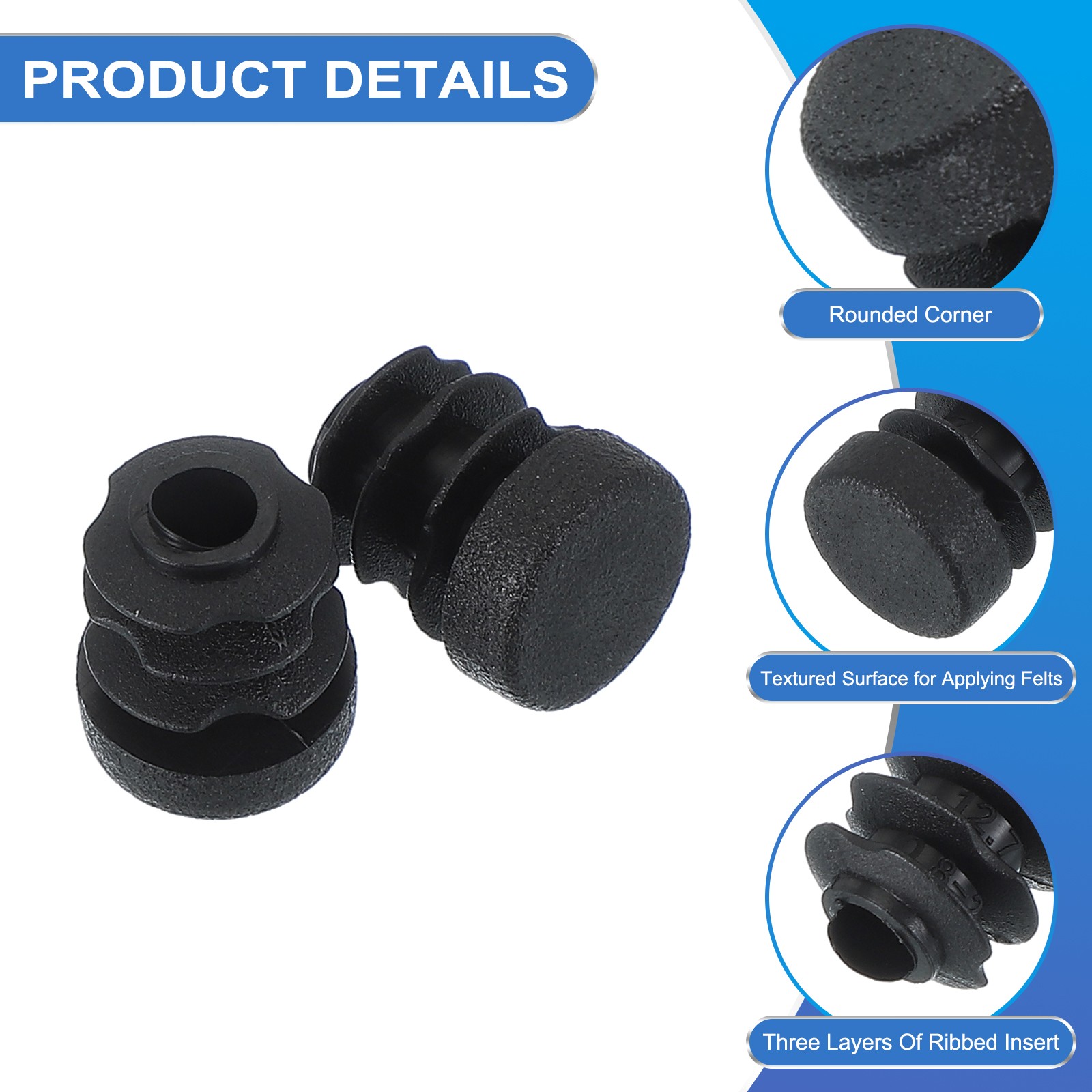 1/2 Inch Plastic Tubing End Caps, 20 Pcs Round Hole Plug Insert, Black