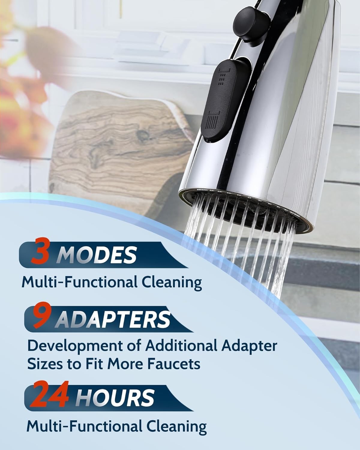 Kitchen Faucet Head Replacement:Stainless Steel Spray Head,3 Modes Pull Out