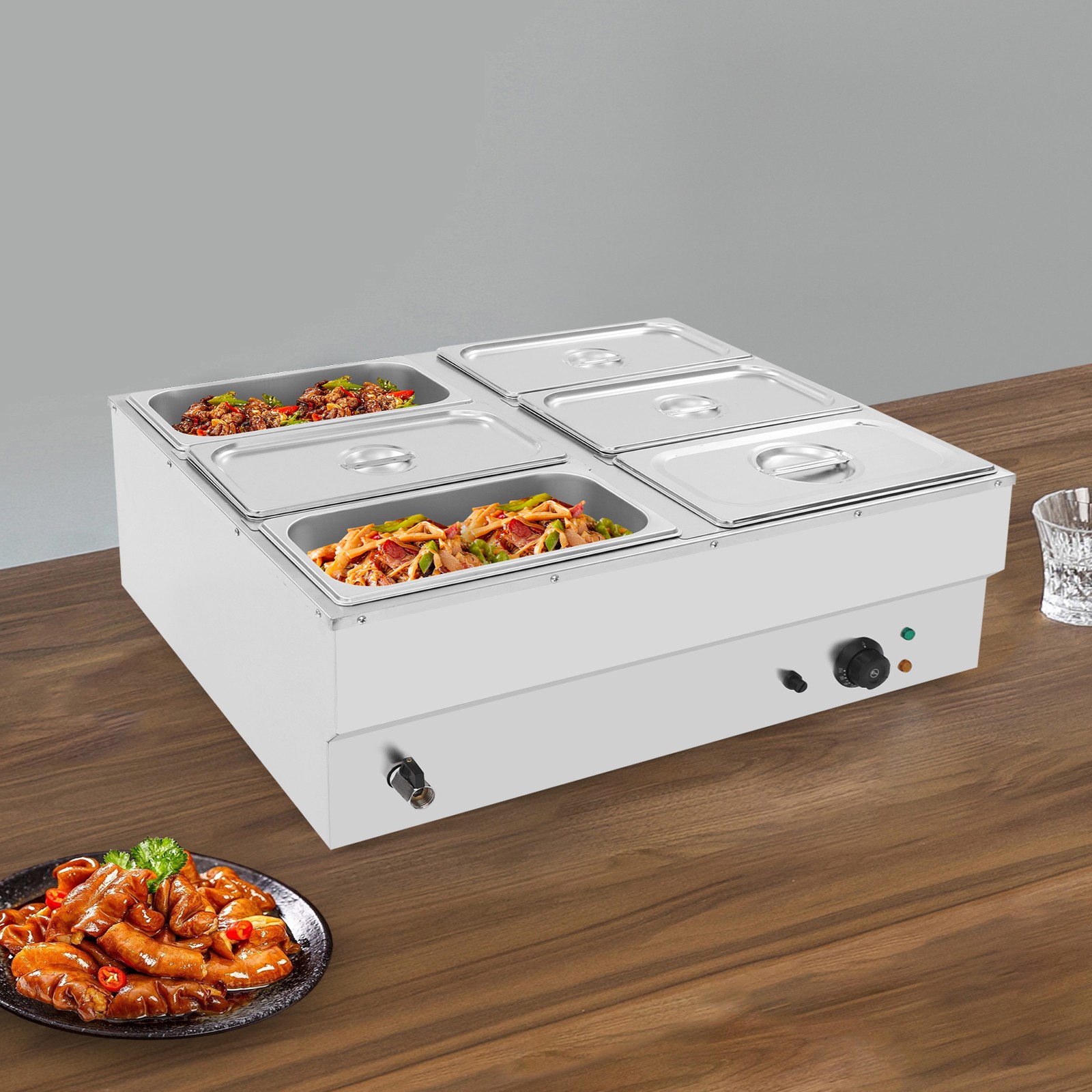 Stainless Steel Soup Warmer Electric Food Warmer 6-Pan Commercial Food Warmer