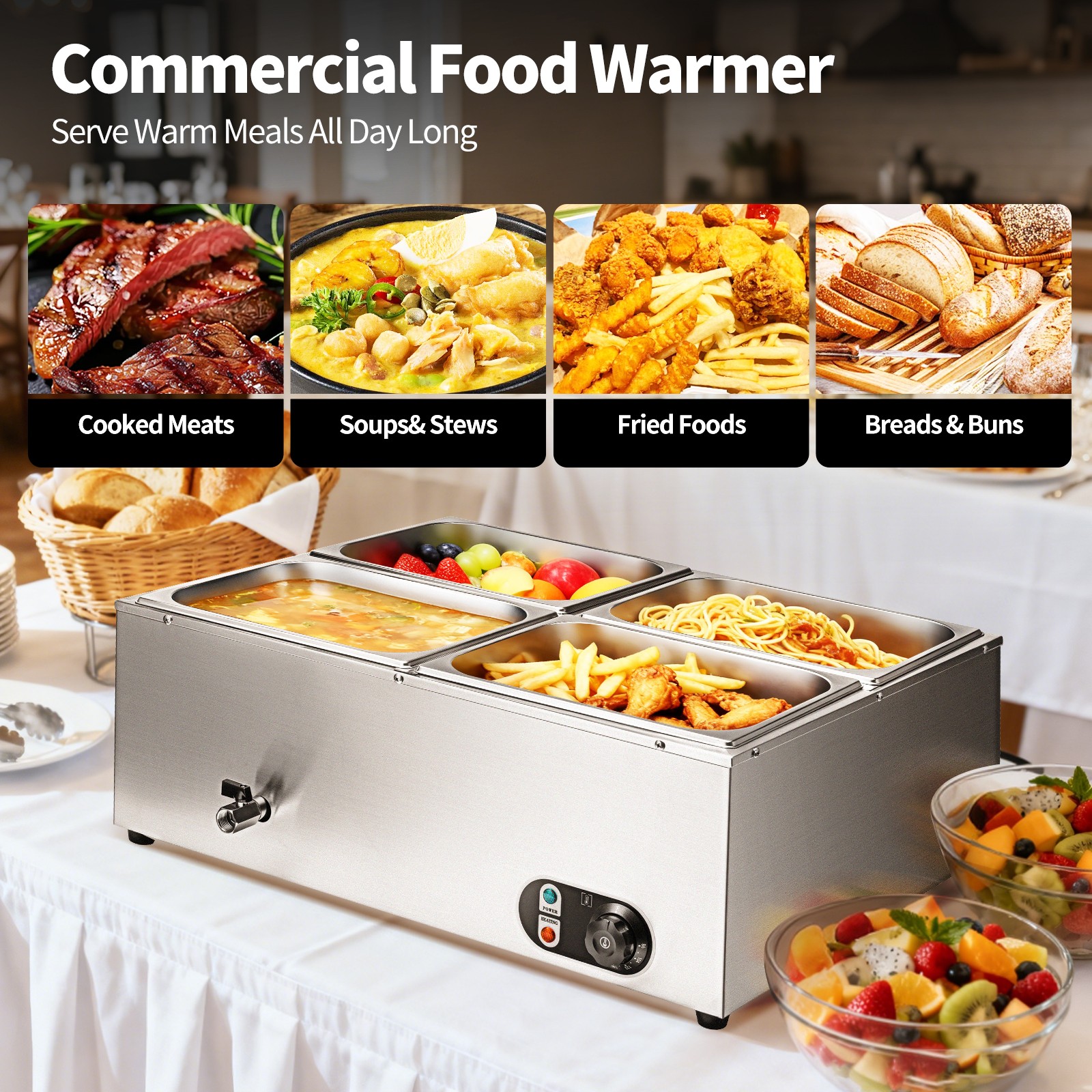 4/6-Pan Commercial Electric Food Warmer Countertop Steam Table Buffet Bain Marie