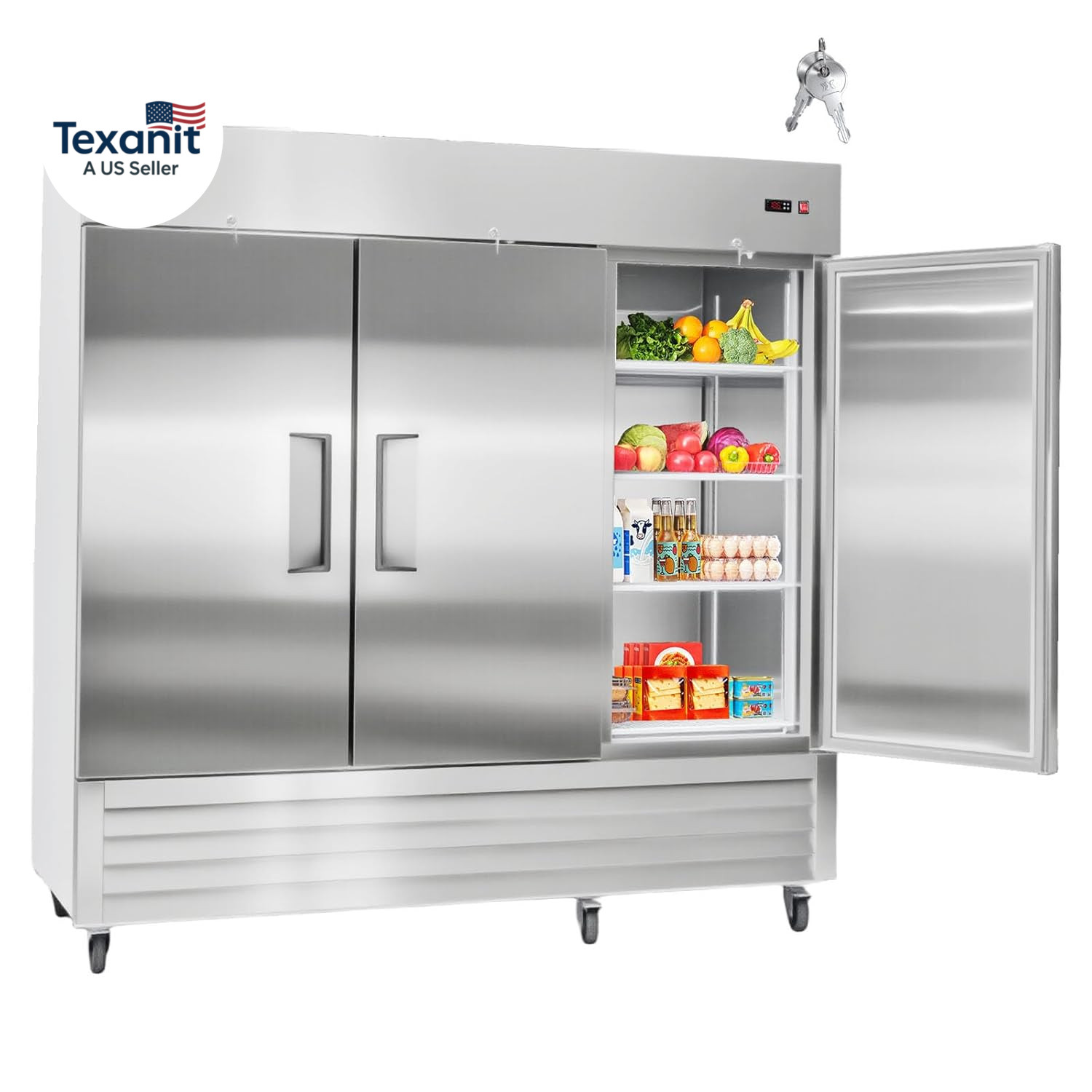 Commercial Reach-In Refrigerator 85″ W, 69 Cu.Ft Stainless Steel Upright Refrige