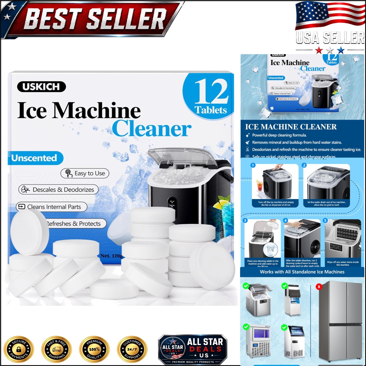 12 Pack Ice Machine Cleaner Tablets – Non-Toxic Descaler for Crystal Clear Ice