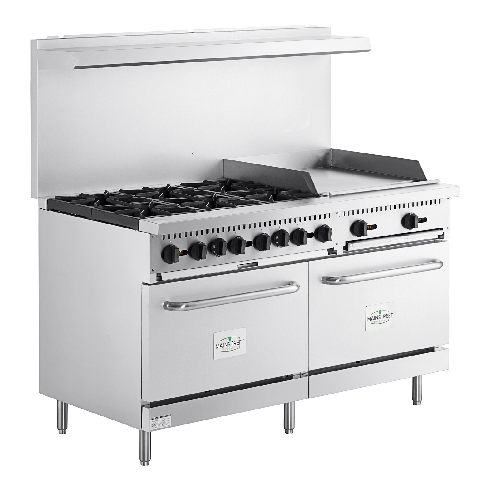 Natural Gas 6 Burner 60″ Range with 24″ Griddle & 2 Standard Ovens – 280K BTU