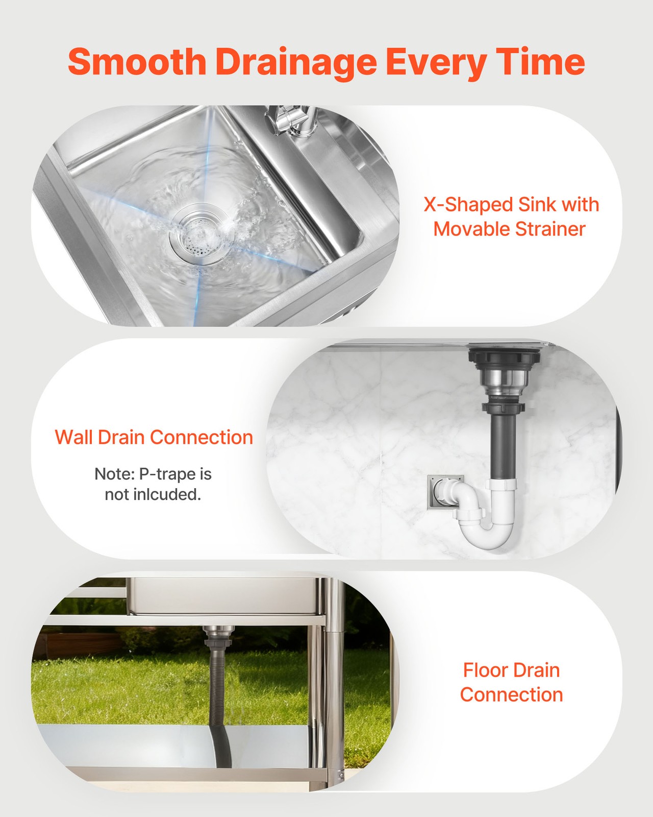 VEVOR Stainless Steel Utility Sink with Wheels Single Bowl 39.4 x 19.7 x 41.5 in