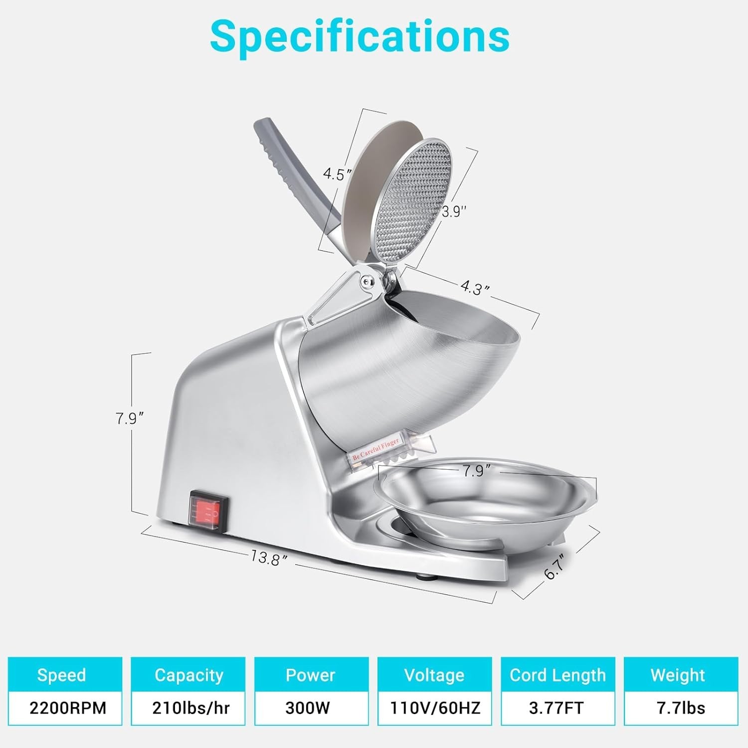 Electric Ice Shaver Machine, 4-Blade & 210 lbs/hr, 300W Ice Crusher for Home …