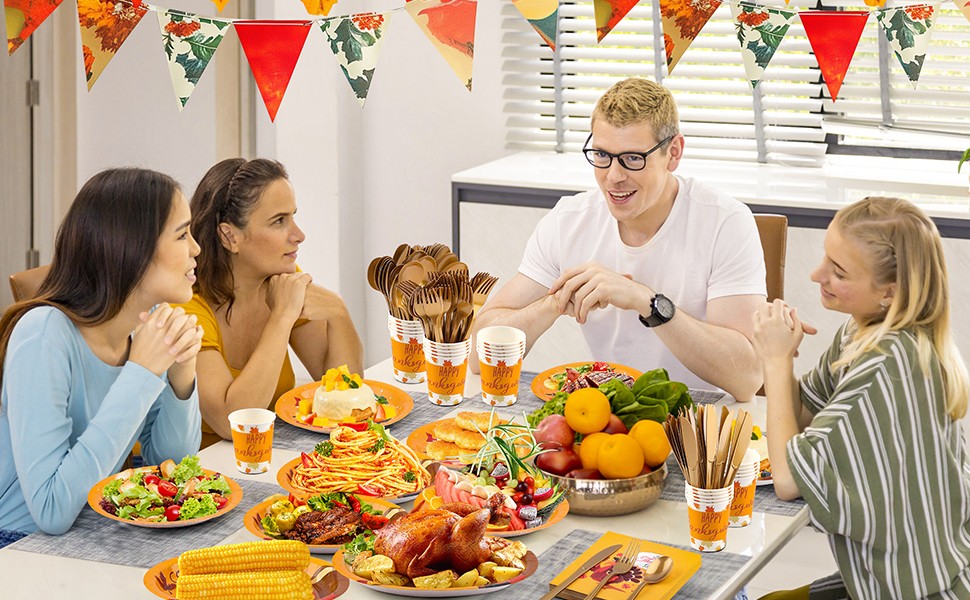 210Pcs Thanksgiving Paper Plates Set -(30 Guests) with 10 * 12inch Oval and