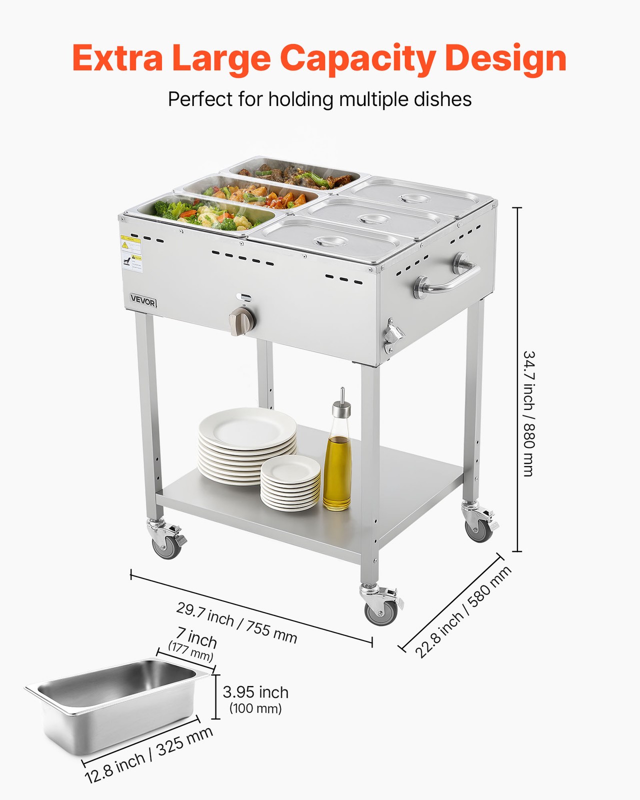 VEVOR Commercial Propane Steam Table 6-Pan Outdoor Food Warmer Stainless Steel