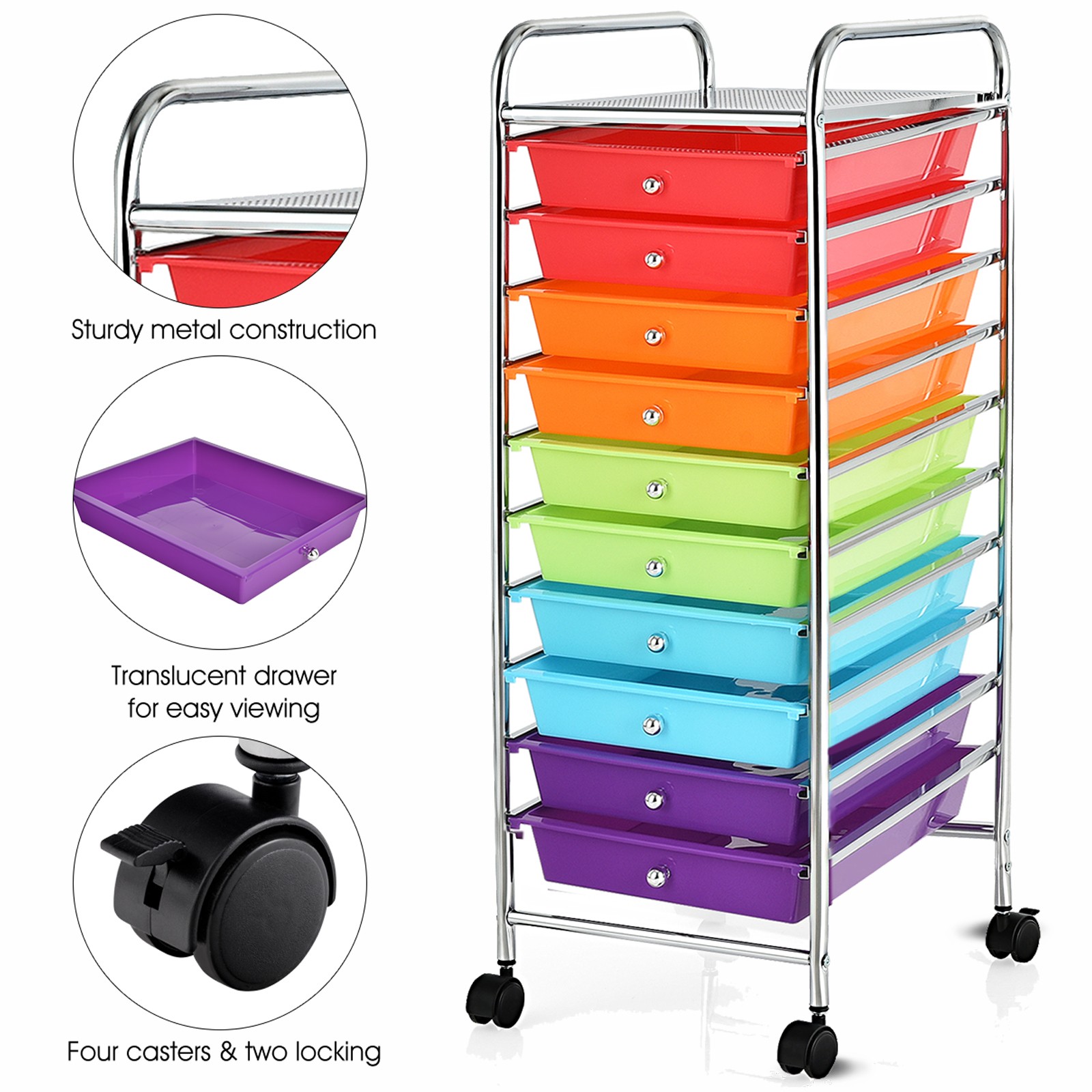 Rolling Organizer Cart 10 Drawer zCraft Utility Mobile Trolley Chrome Scrapbook