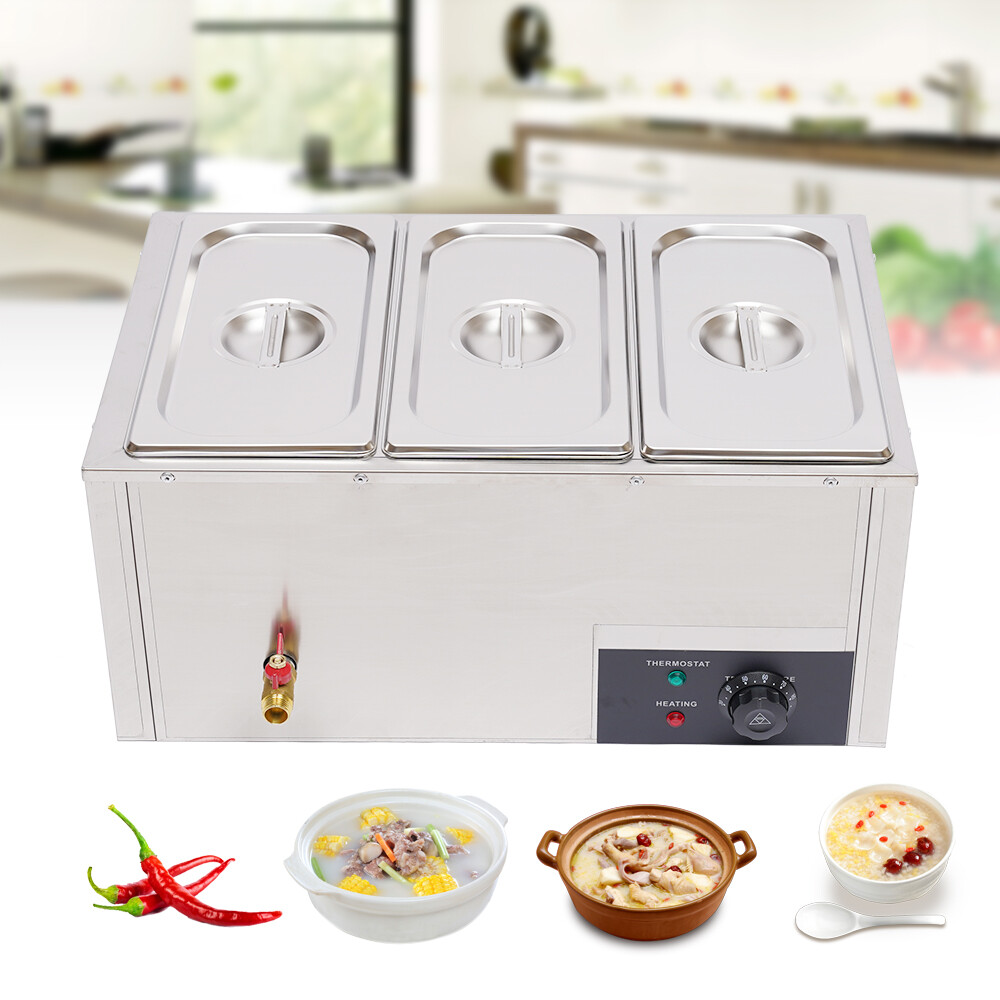 3-Pan Commercial Electric Food Warmer Steam Table Buffet Bain Marie Countertop
