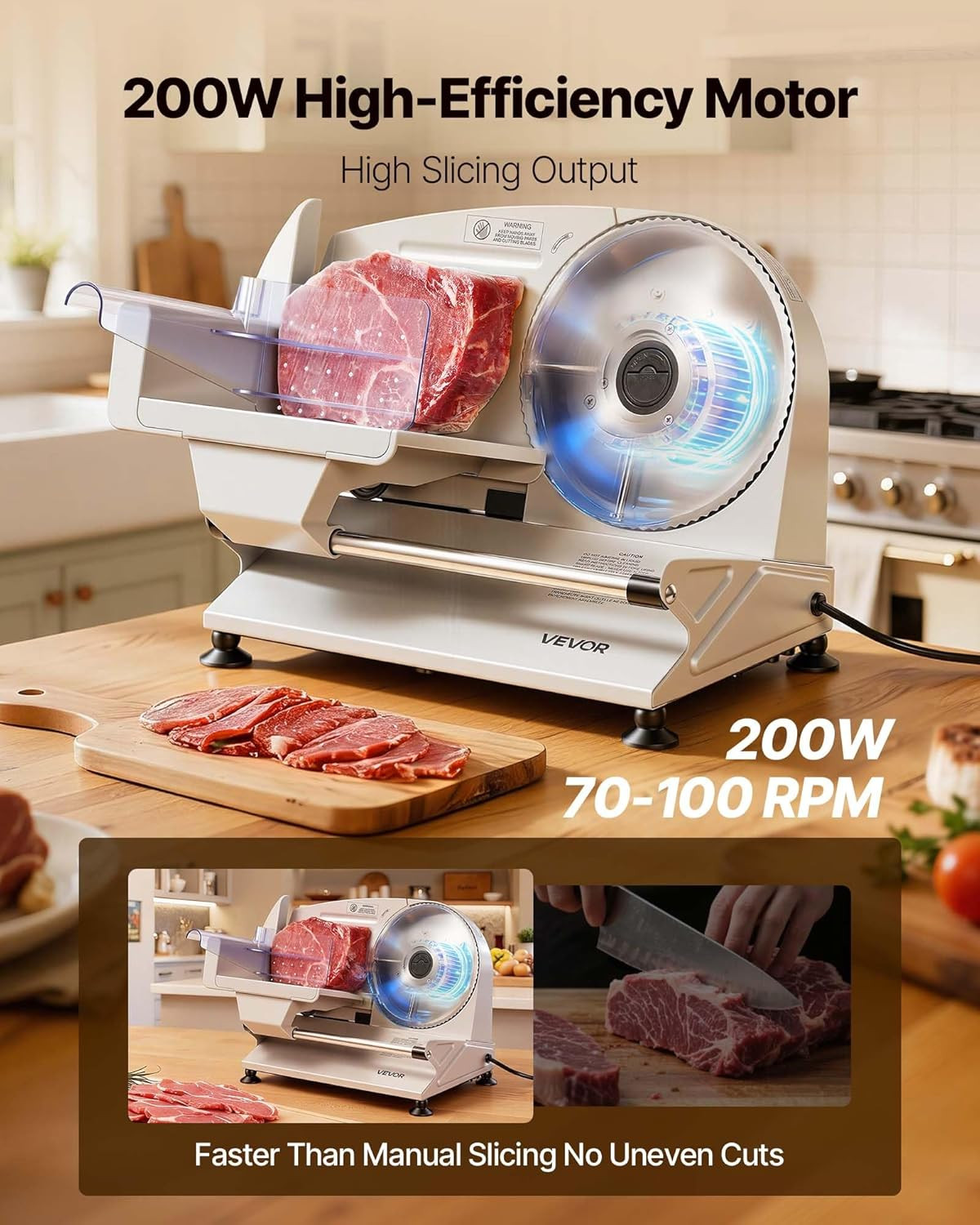 7.5″ Electric Meat Slicer 200W w/ 2 Blades Adjustable Thickness UL Approved