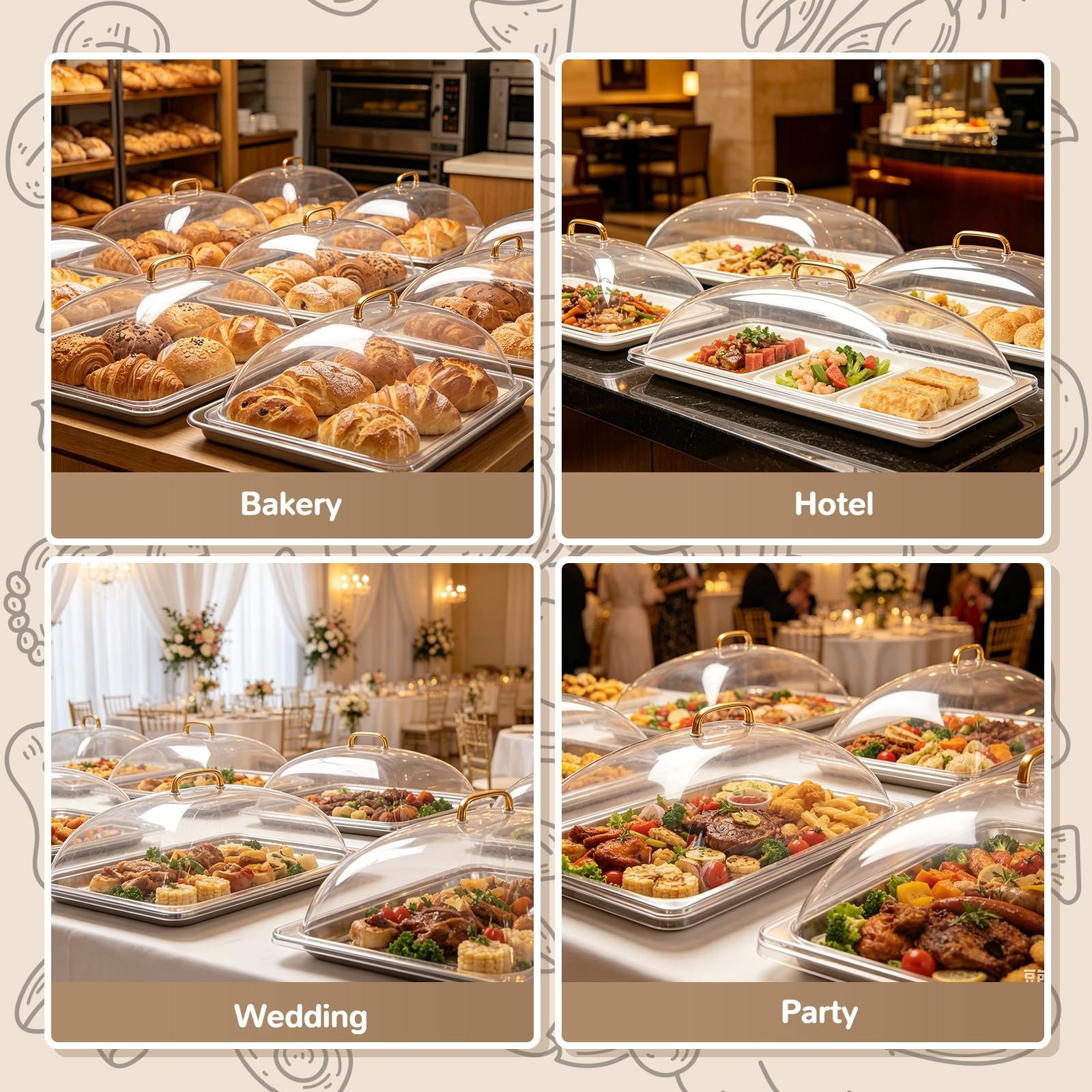2 Pcs 13″ x 21″ Polycarbonate Clear Dome Display Cover Removable Plastic Food…