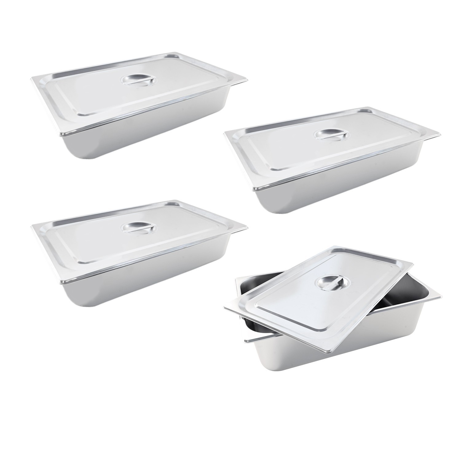 4 Pack 6″ Deep Stainless Steel Steam Table Pans Hotel Food Prep Pan with Lids