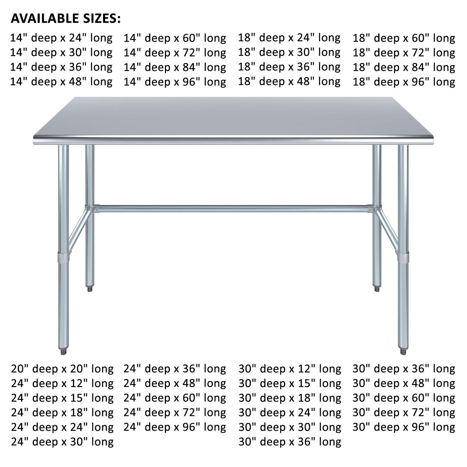 Open Base Stainless Steel Work Table