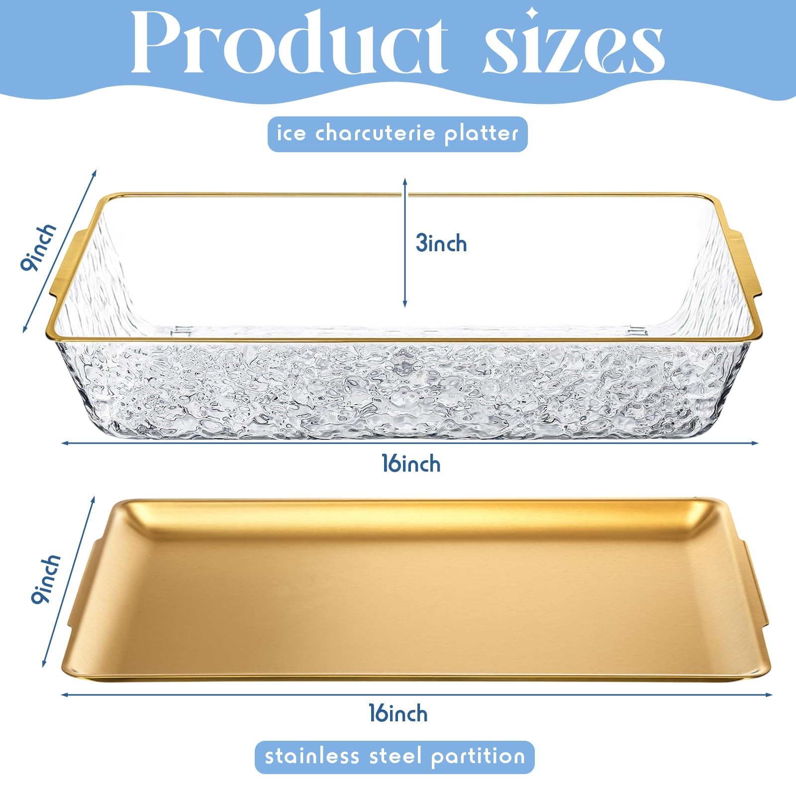 Baderke 2 Set 16 X 9 Chilled Serving Tray For Parties Compartments Rectangle